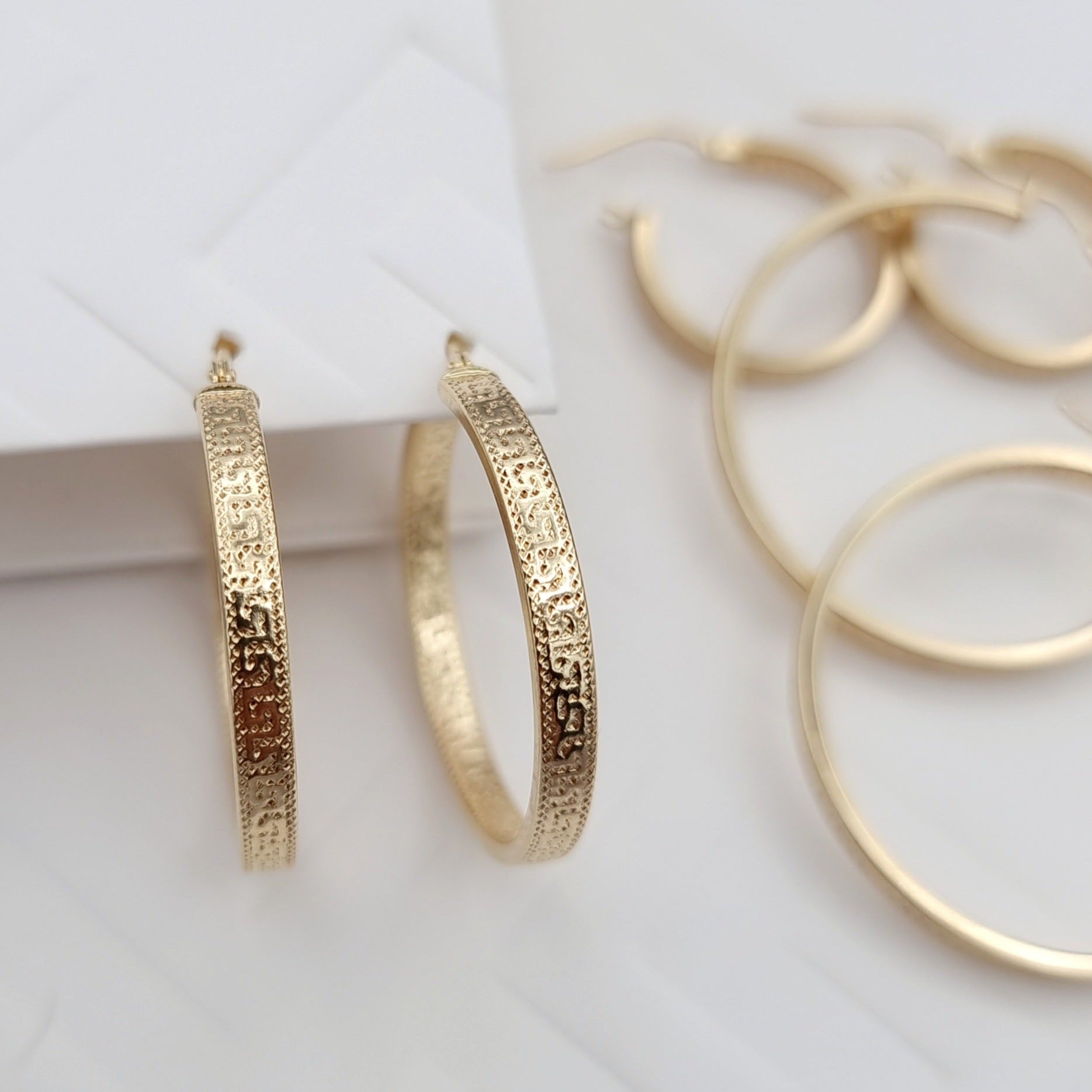 18K Pure Gold Round Hoop Earring Set