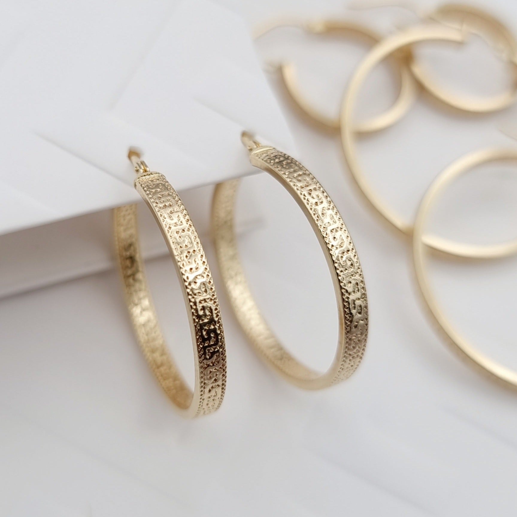 18K Pure Gold Round Hoop Earring Set