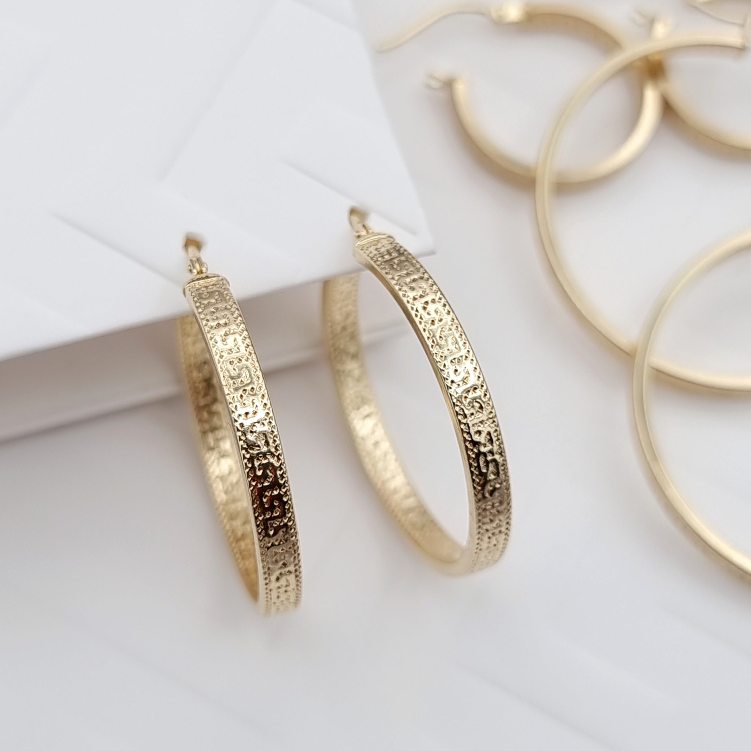 18K Pure Gold Round Hoop Earring Set