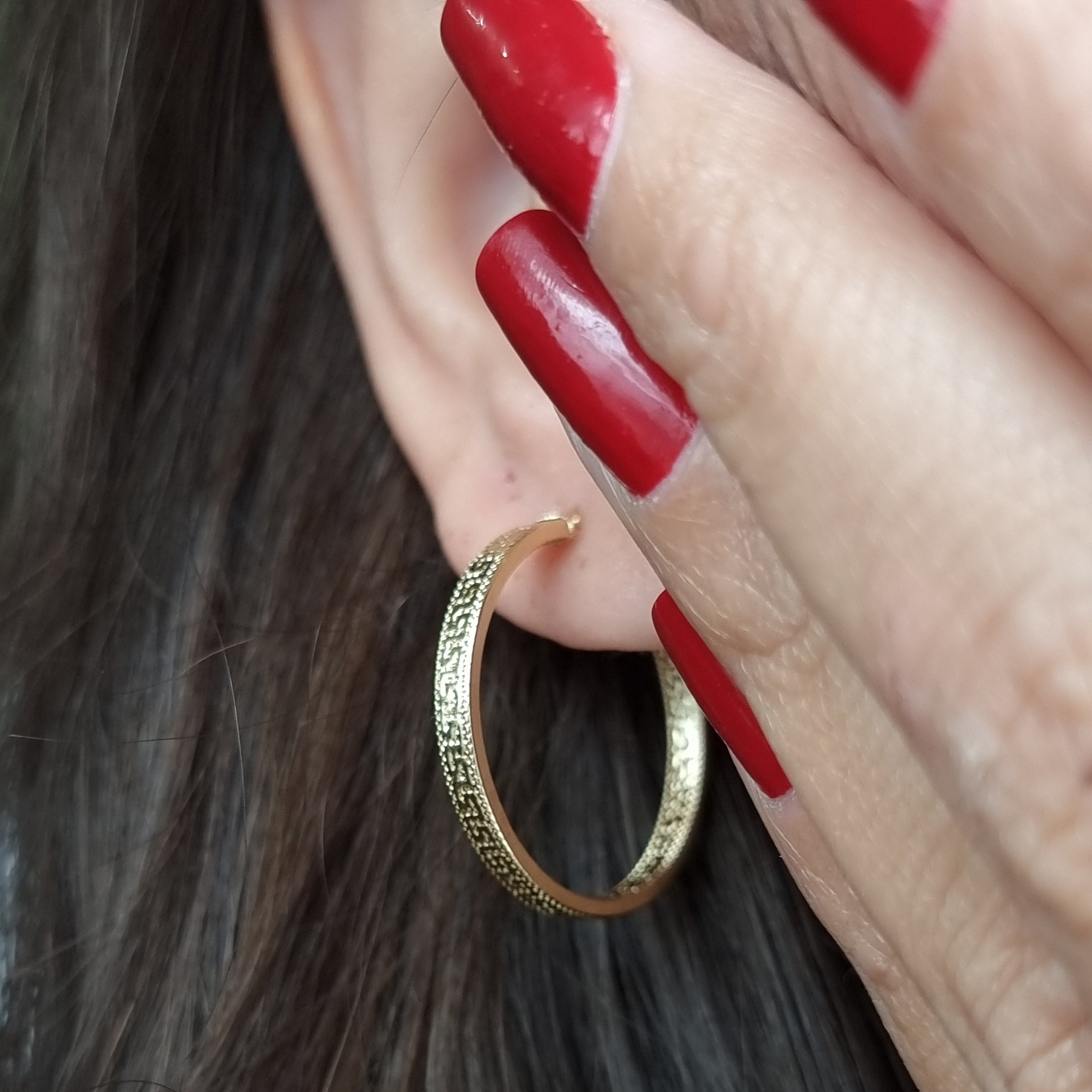 18K Pure Gold Round Hoop Earring Set