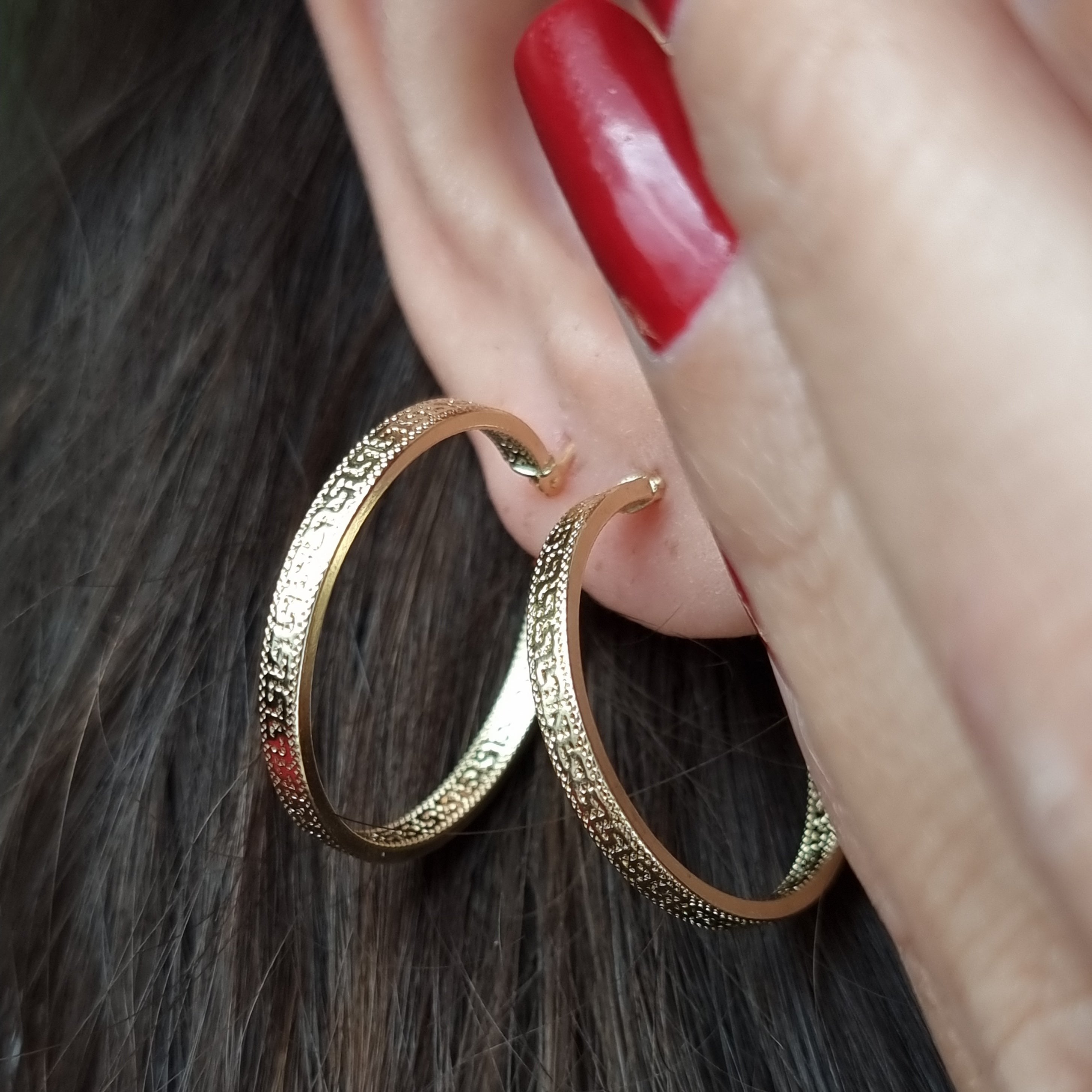 18K Pure Gold Round Hoop Earring Set