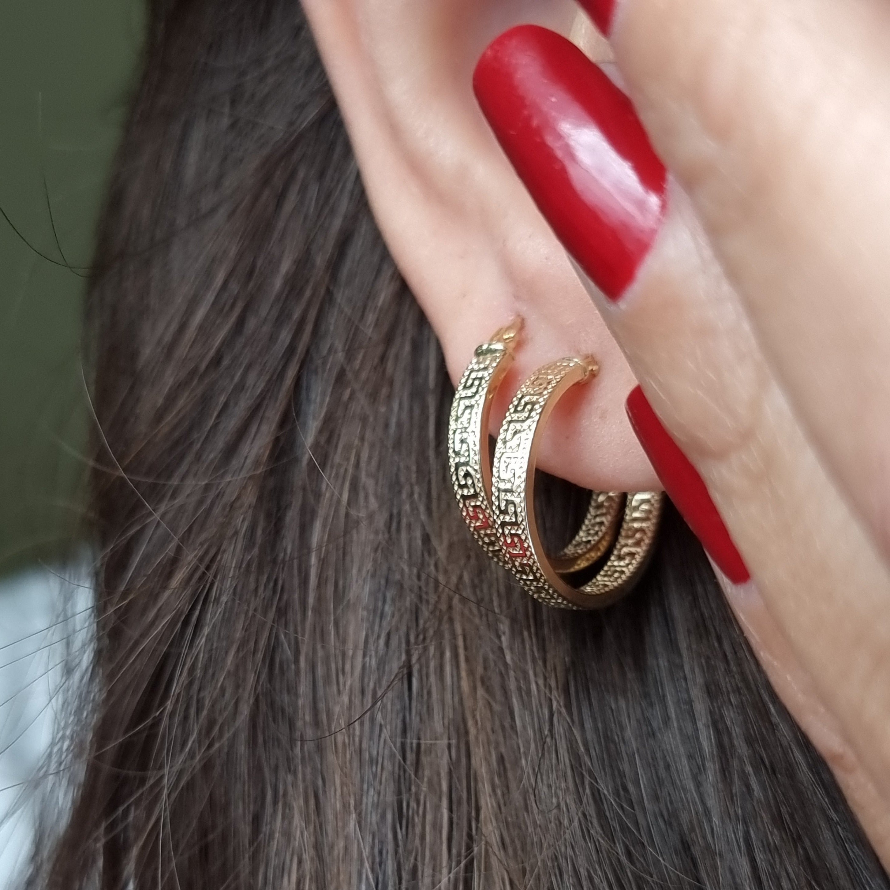 18K Pure Gold Round Hoop Earring Set