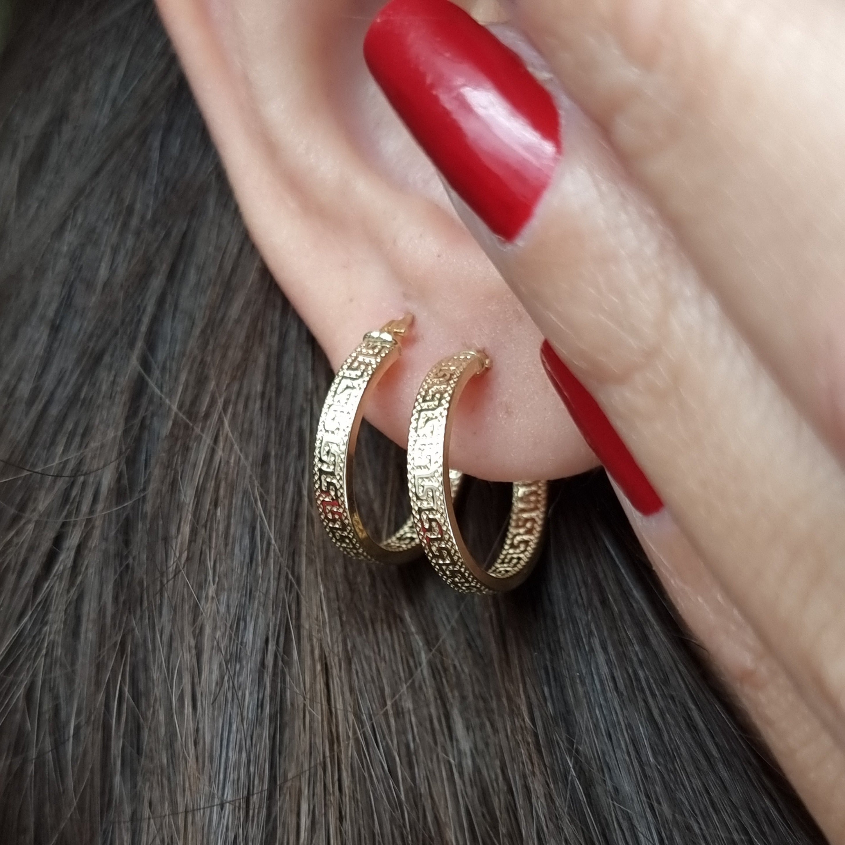 18K Pure Gold Round Hoop Earring Set