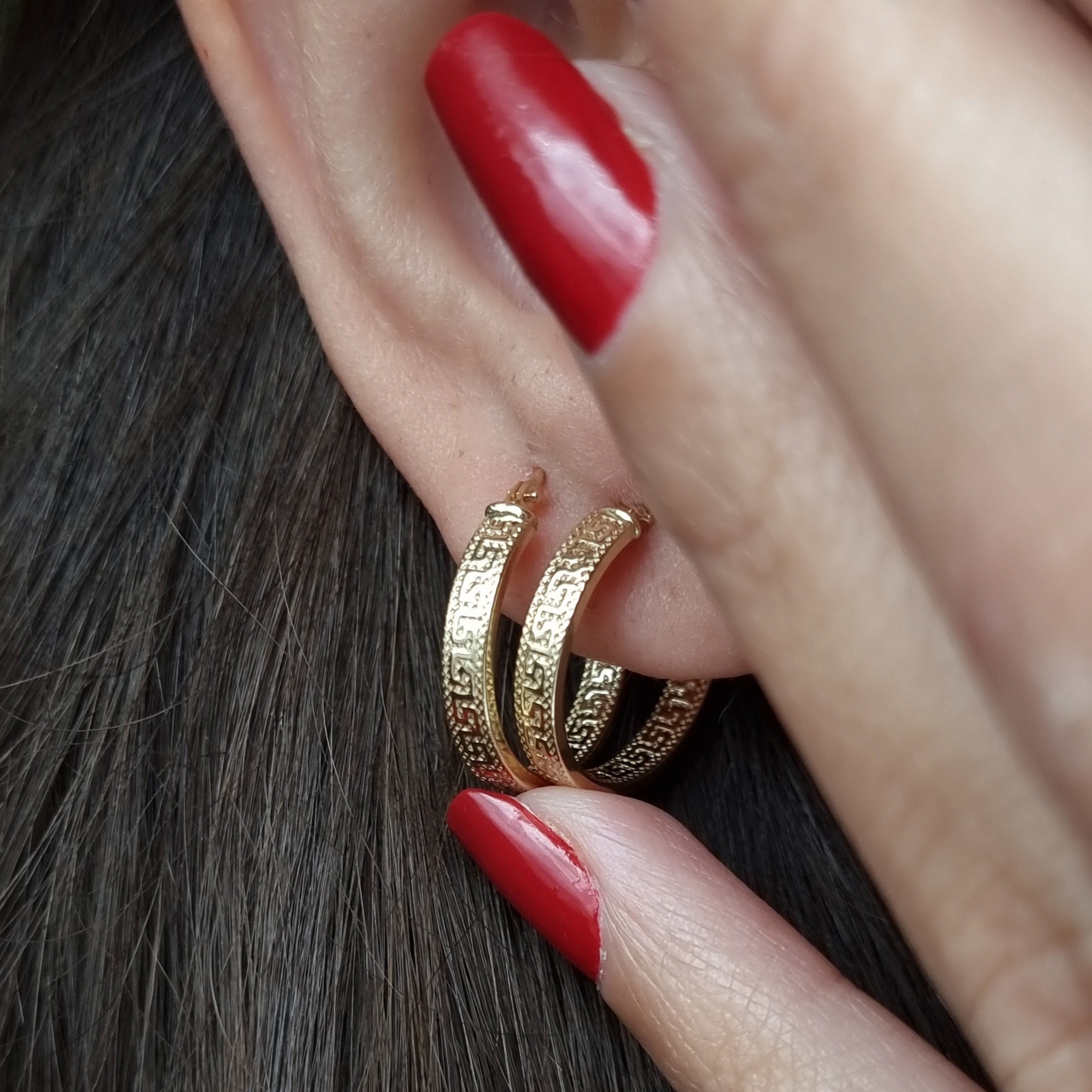 18K Pure Gold Round Hoop Earring Set