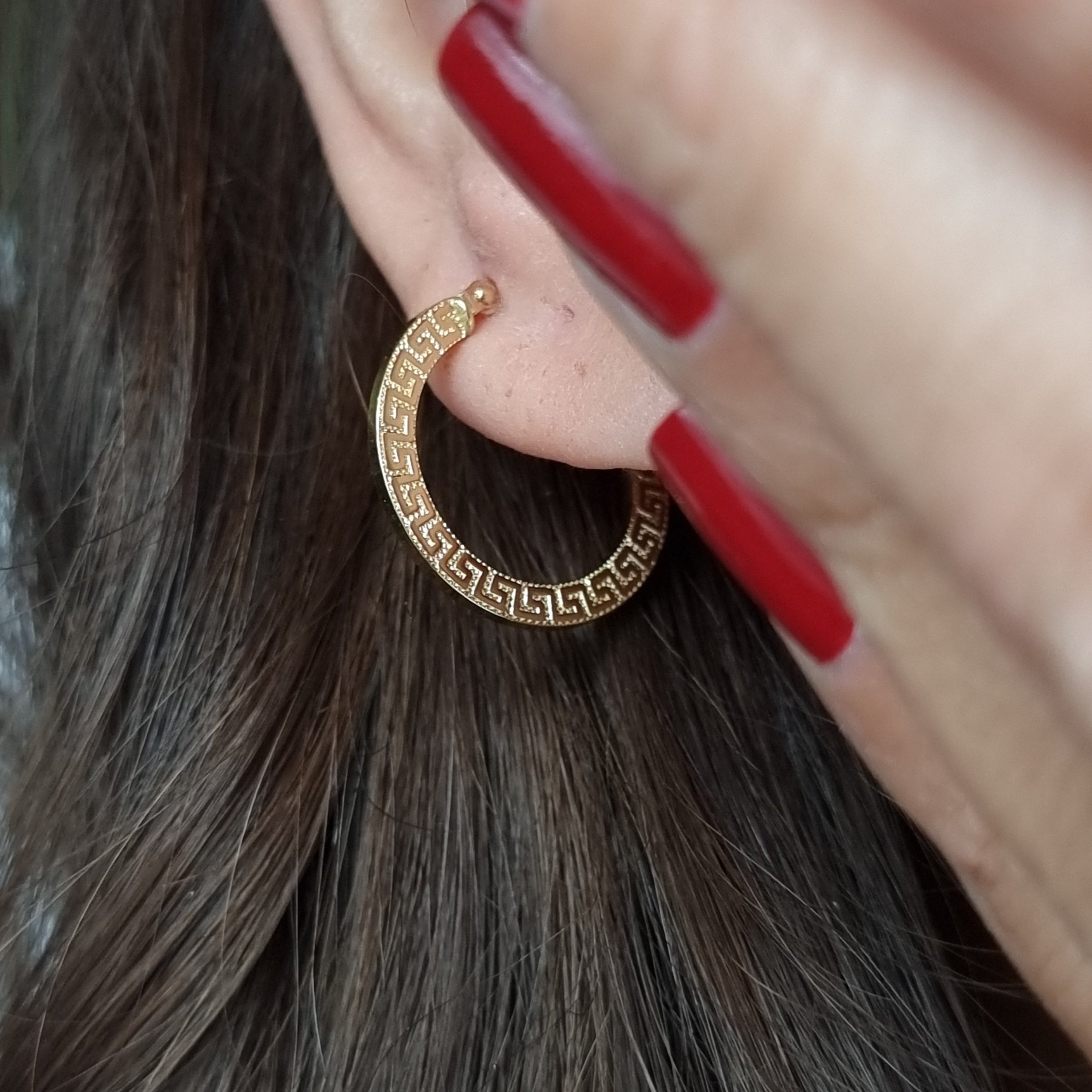 18K Pure Gold Round Hoop Earring Set