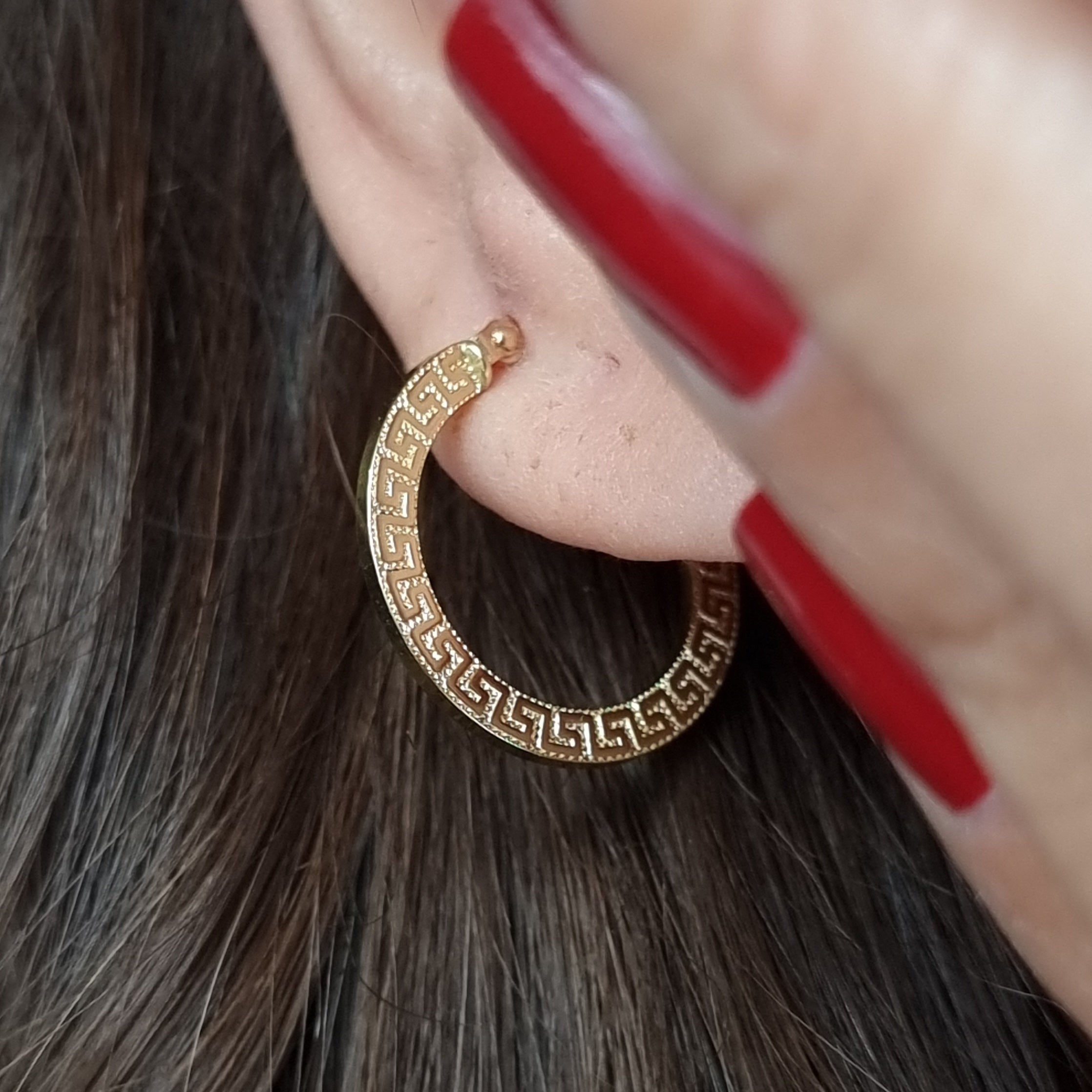 18K Pure Gold Round Hoop Earring Set