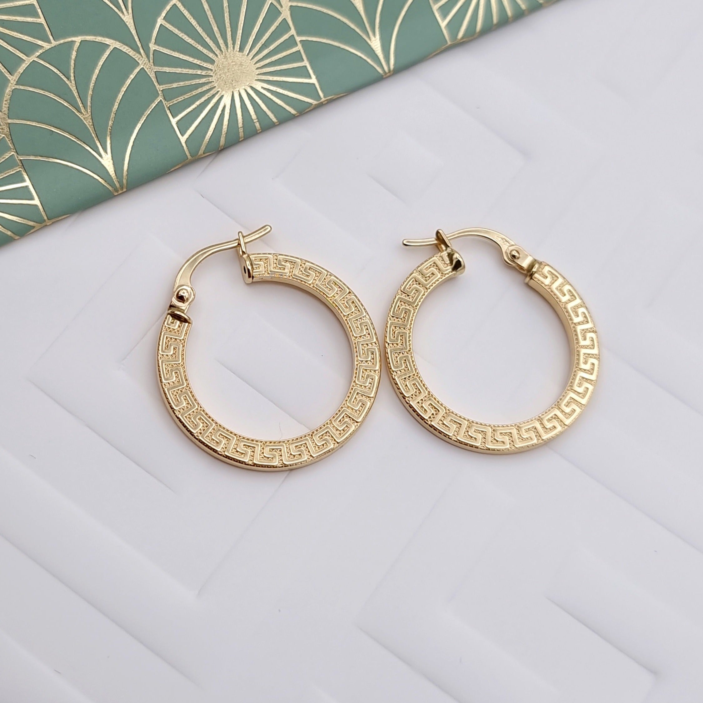18K Pure Gold Round Hoop Earring Set