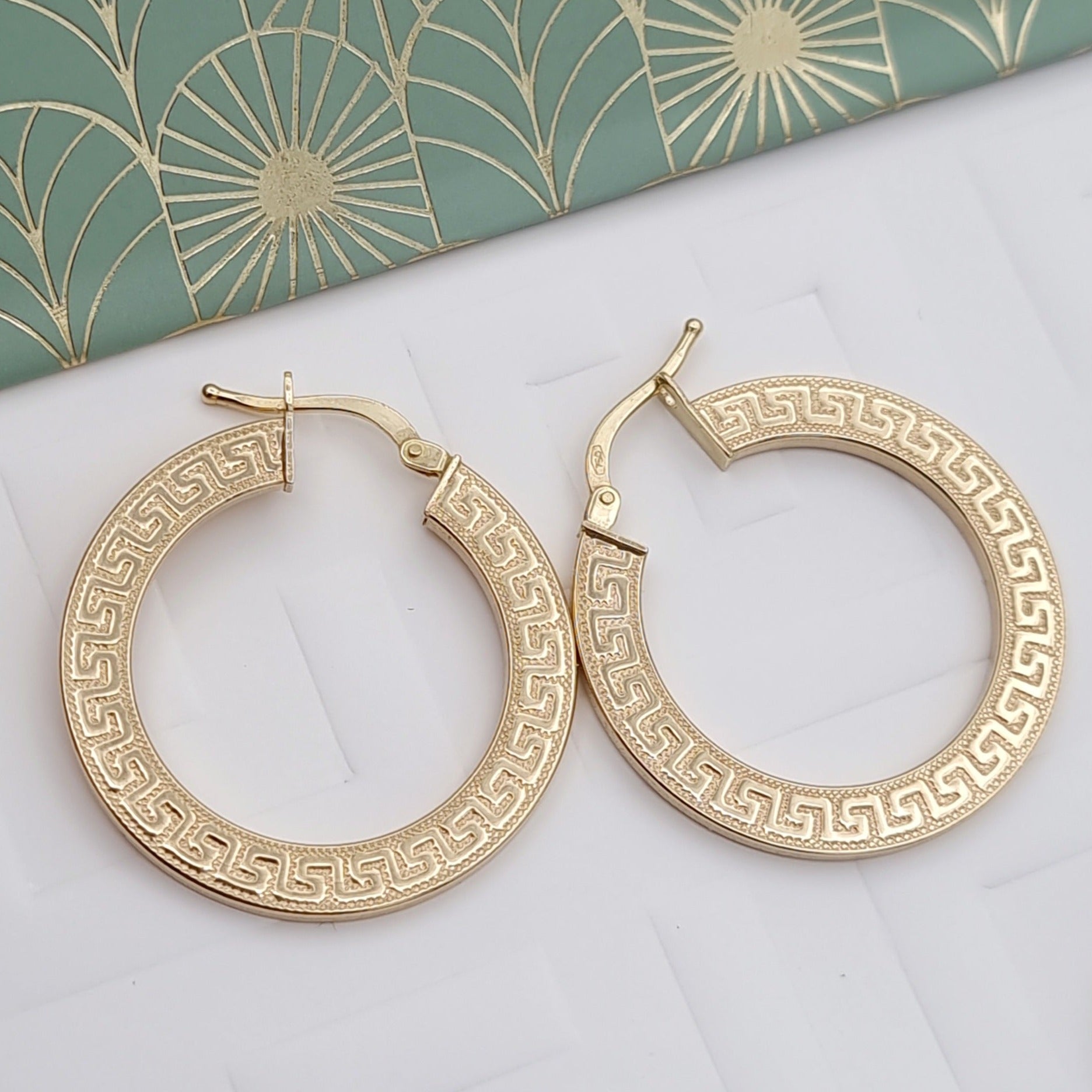 18K Pure Gold Round Hoop Earring Set