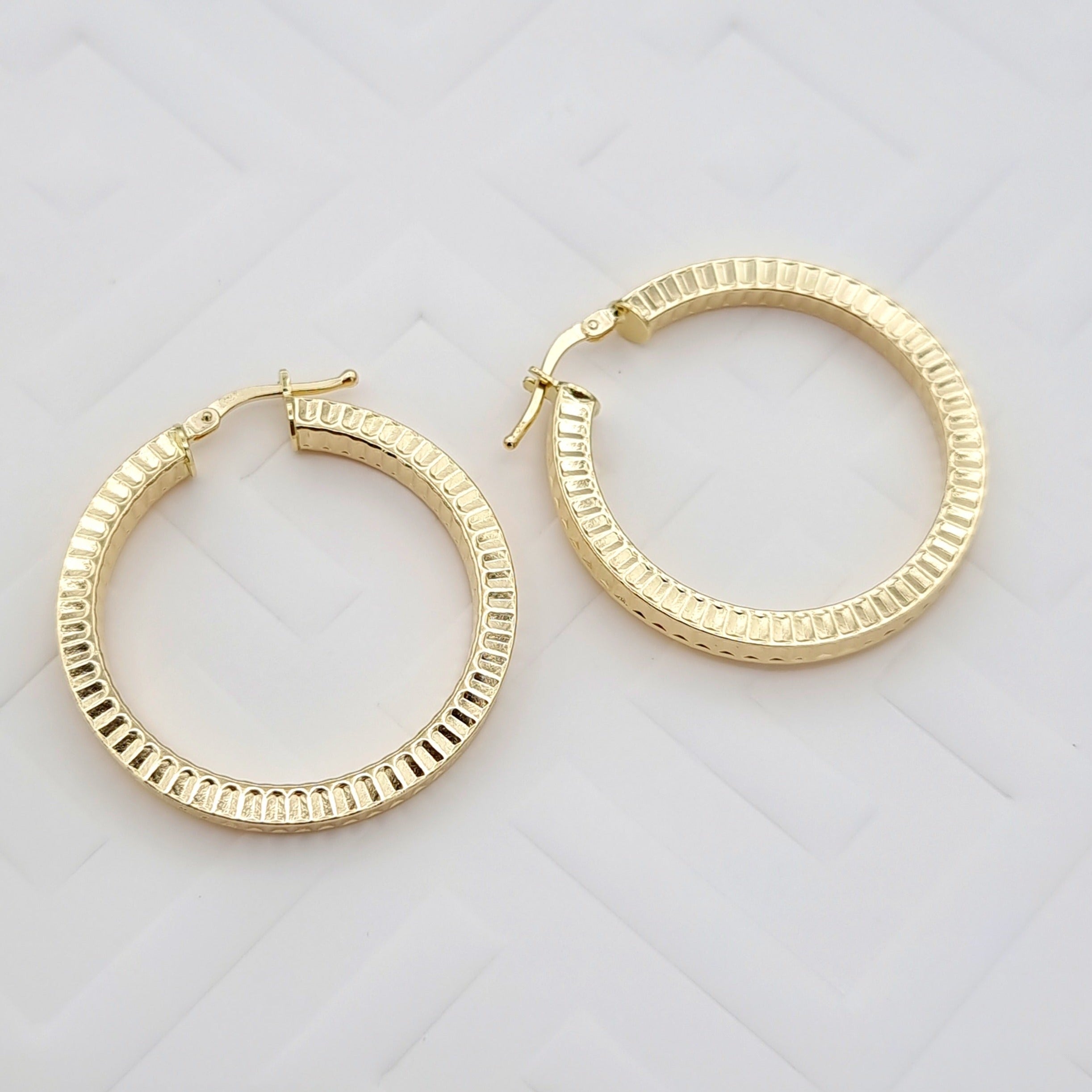 18K Pure Gold Lined Round Hoop Earring Set