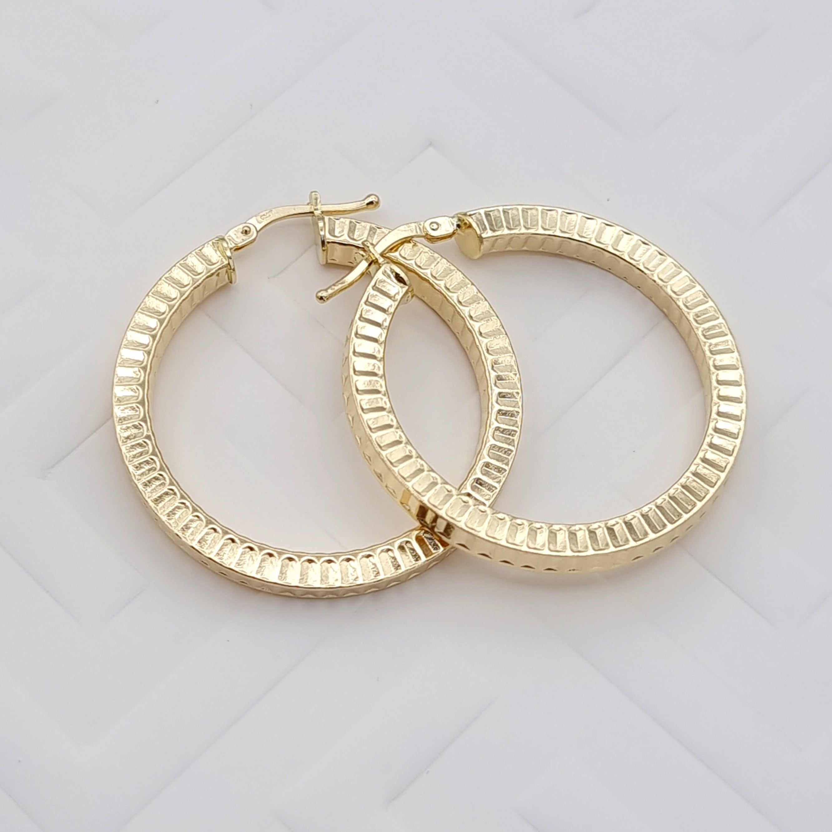 18K Pure Gold Lined Round Hoop Earring Set