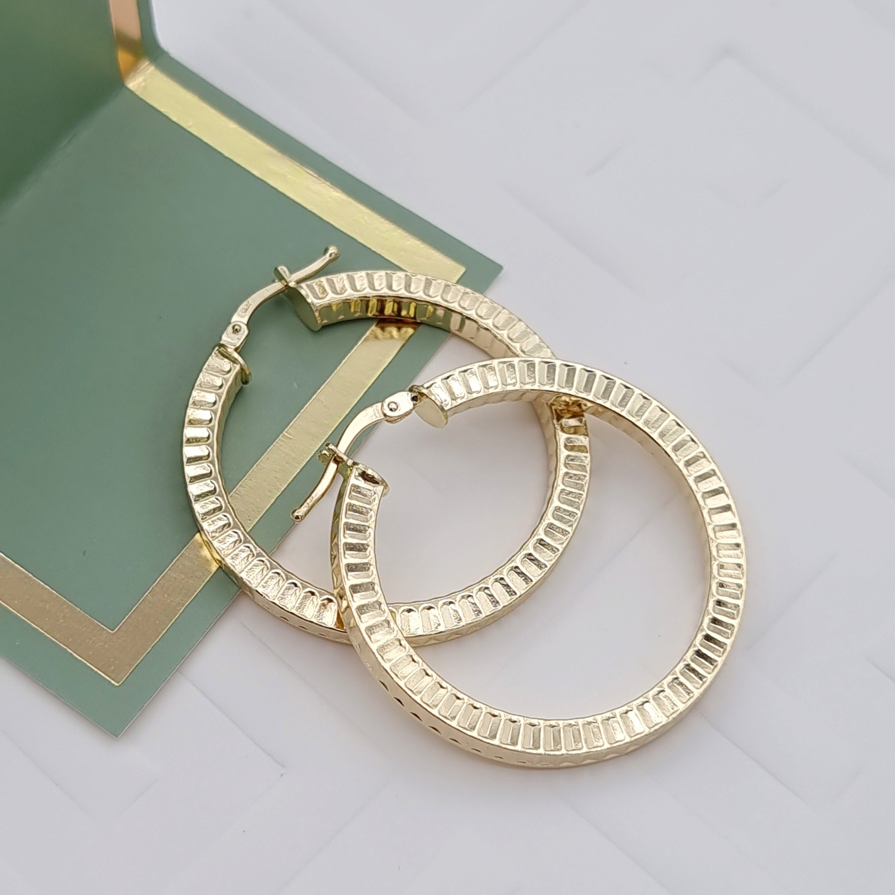 18K Pure Gold Lined Round Hoop Earring Set