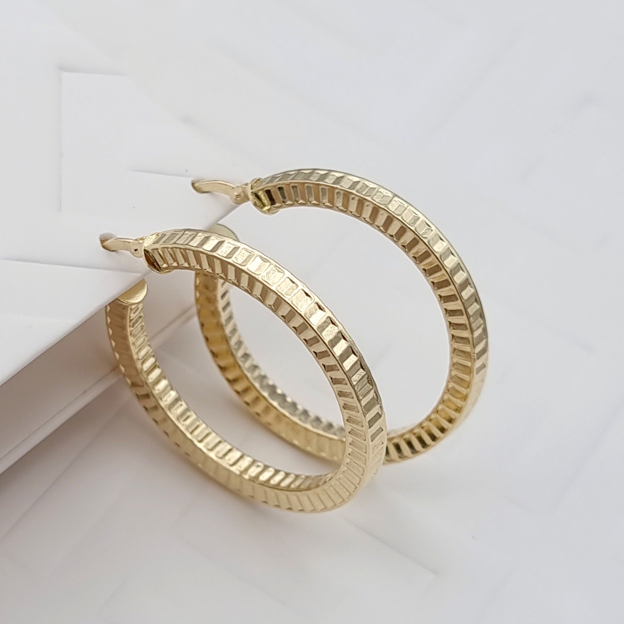 18K Pure Gold Lined Round Hoop Earring Set