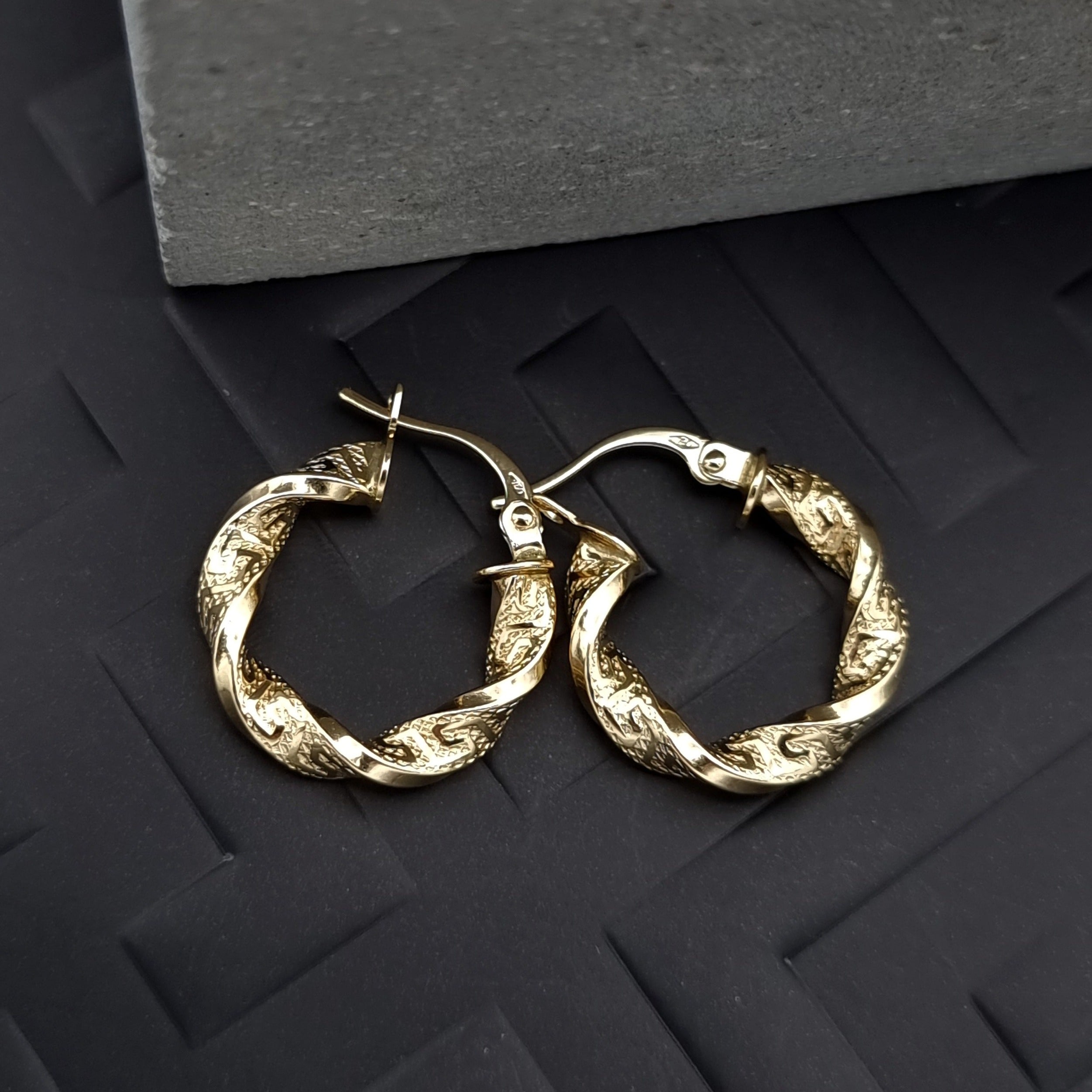 18K Pure Gold Round Twisted Earring Set