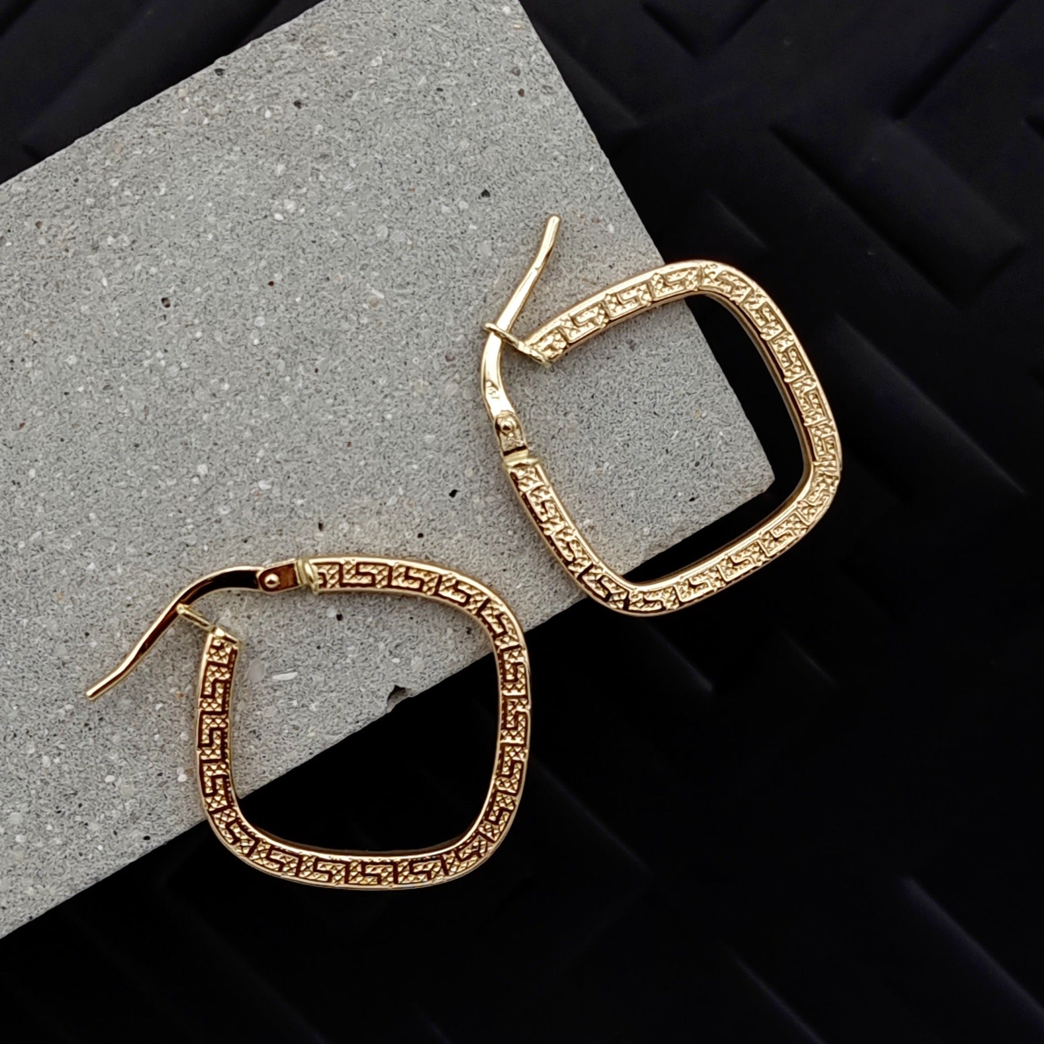 18K Pure Gold Square Earring Set