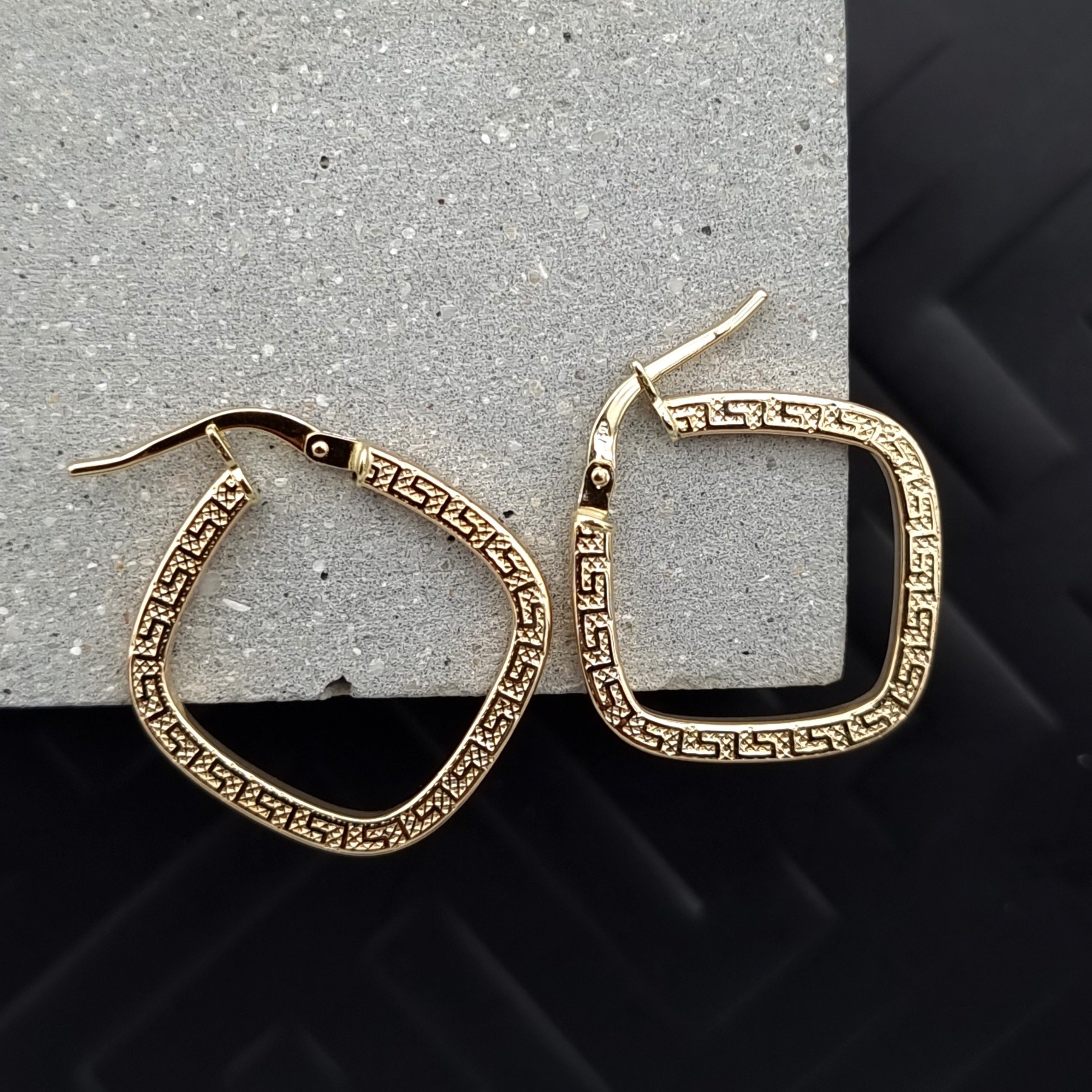 18K Pure Gold Square Earring Set