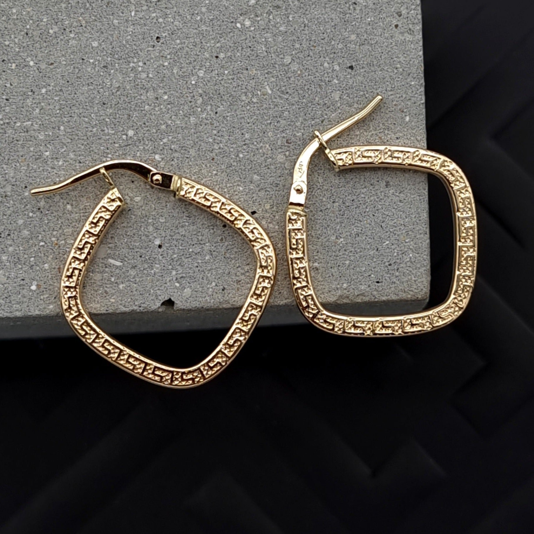 18K Pure Gold Square Earring Set