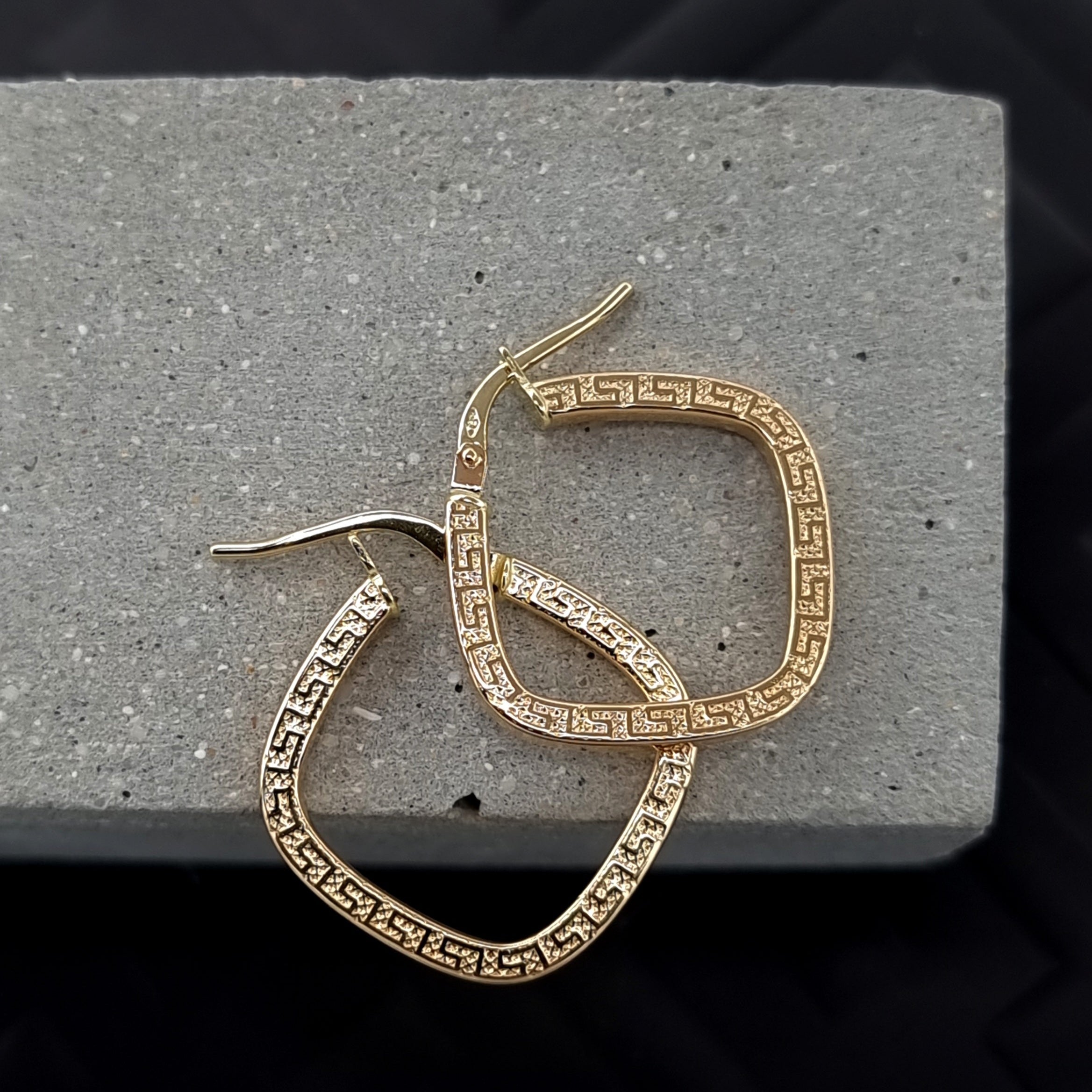 18K Pure Gold Square Earring Set