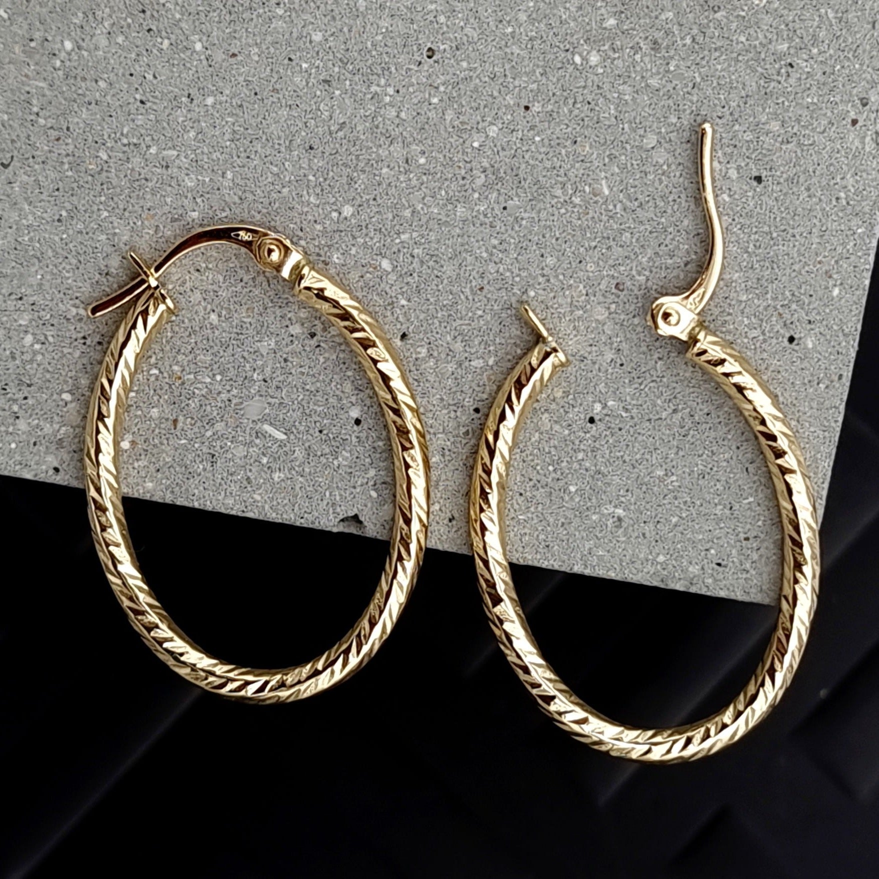 18K Pure Gold Oval Earring Set