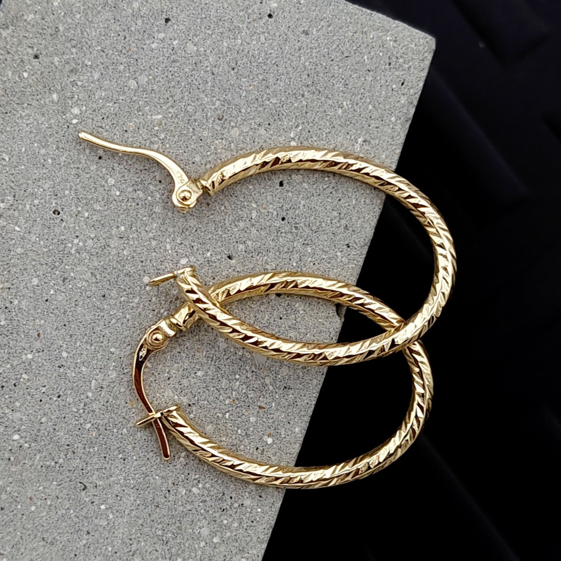 18K Pure Gold Oval Earring Set