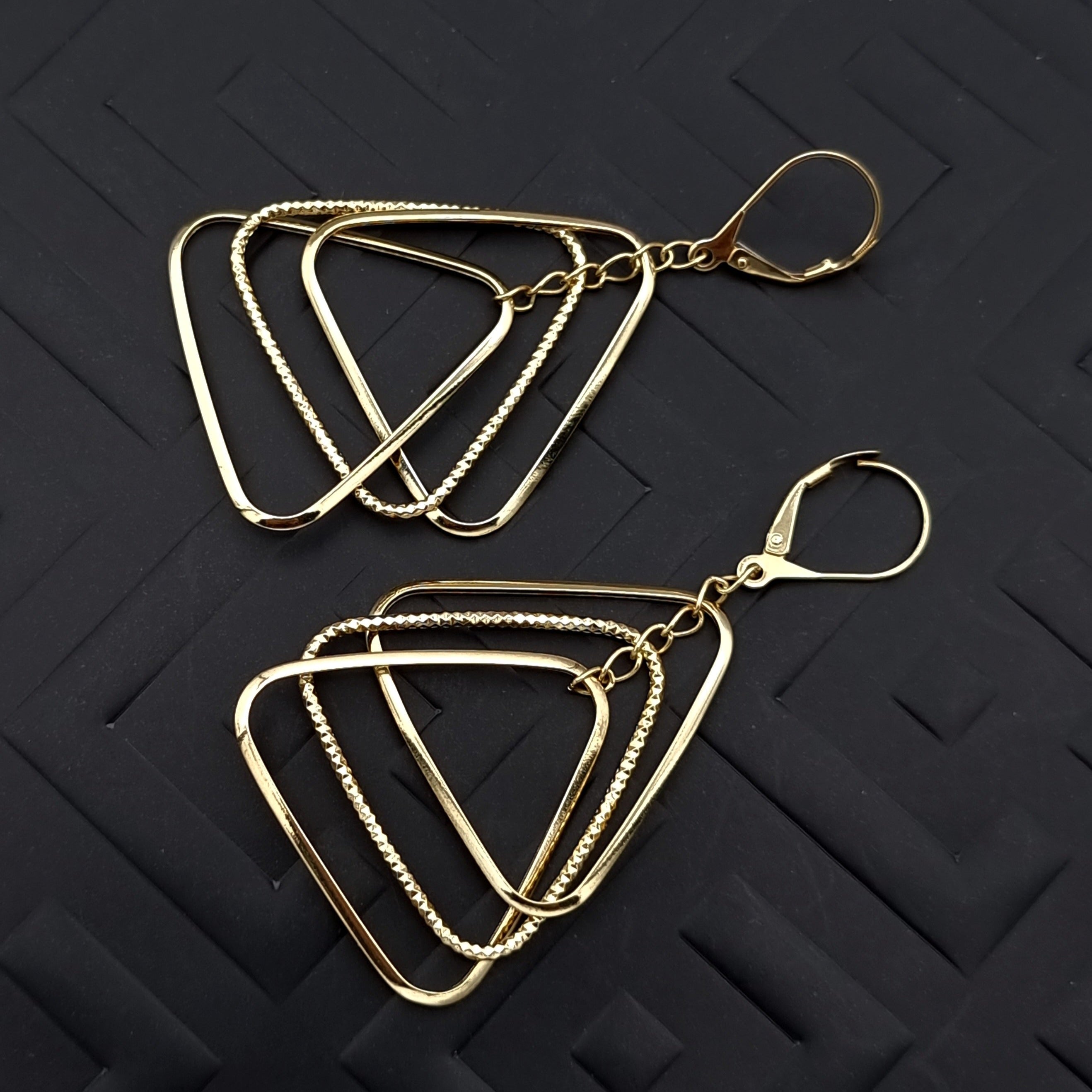 18K Pure Gold Hanging Triangle Earring Set