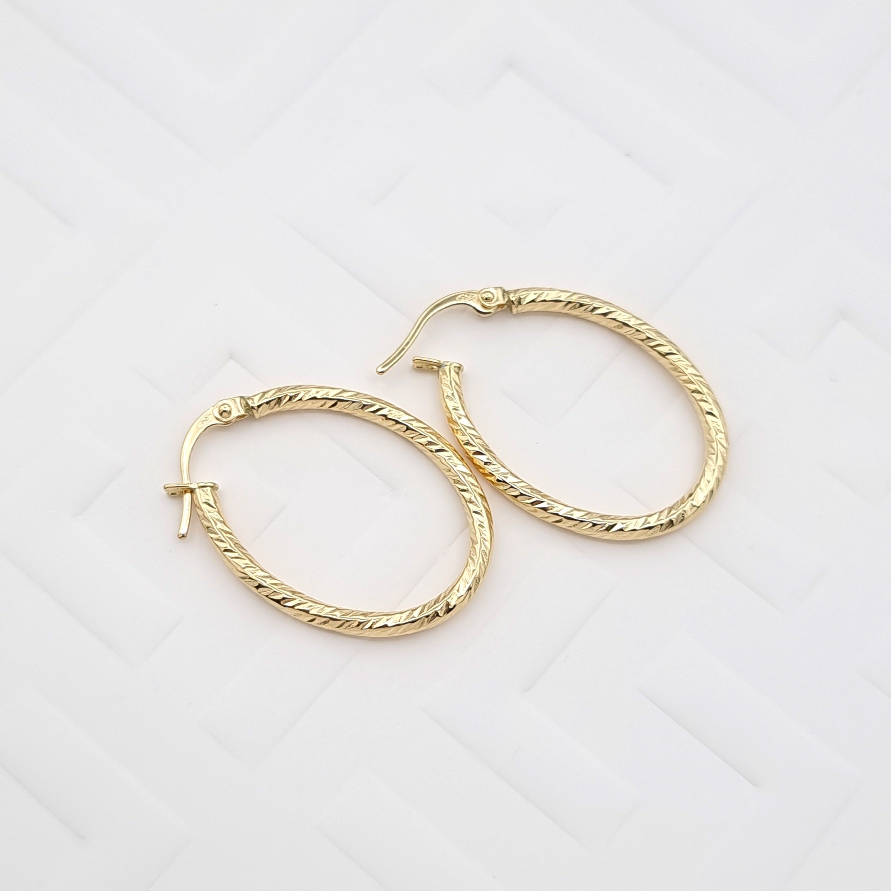 18K Pure Gold Oval Earring Set