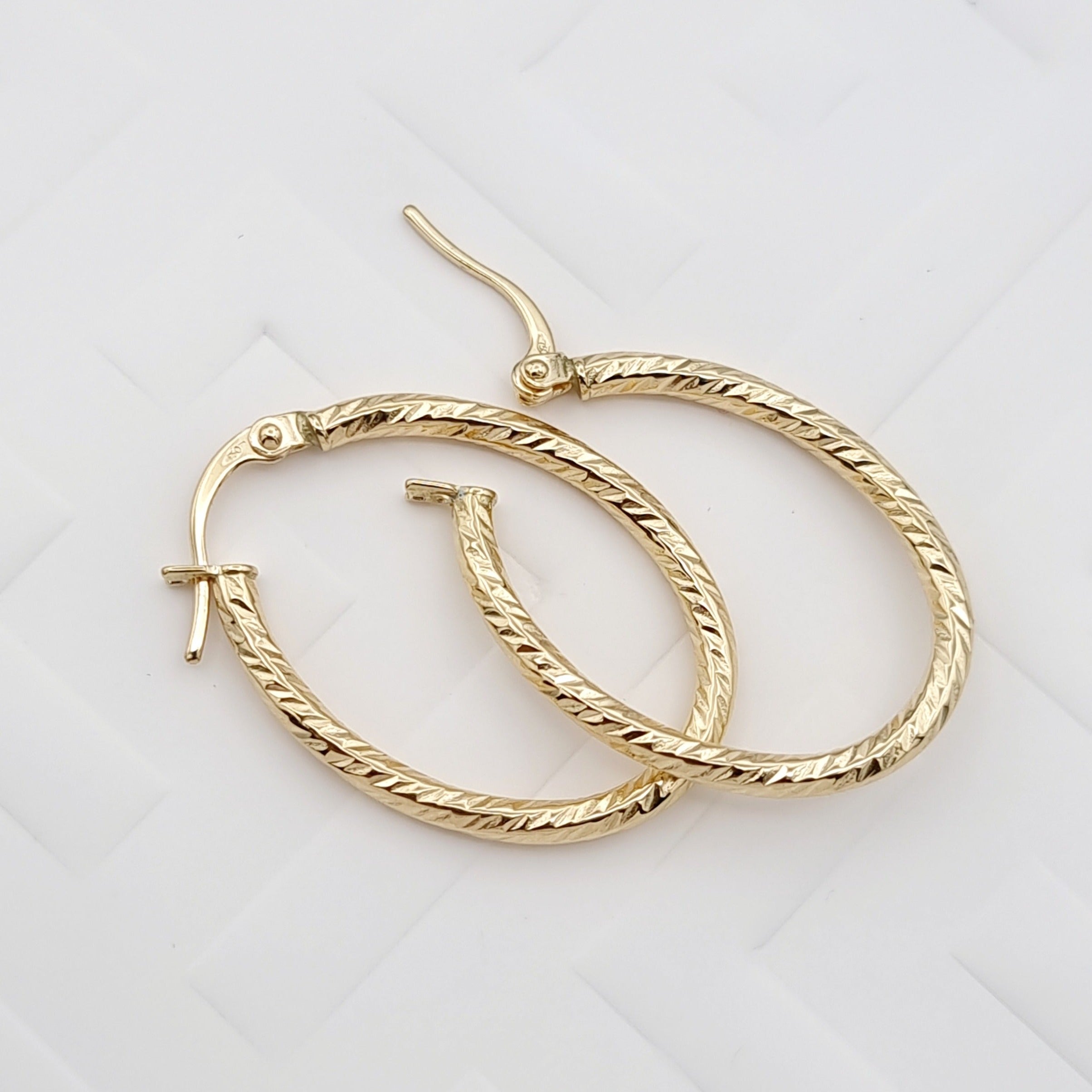 18K Pure Gold Oval Earring Set