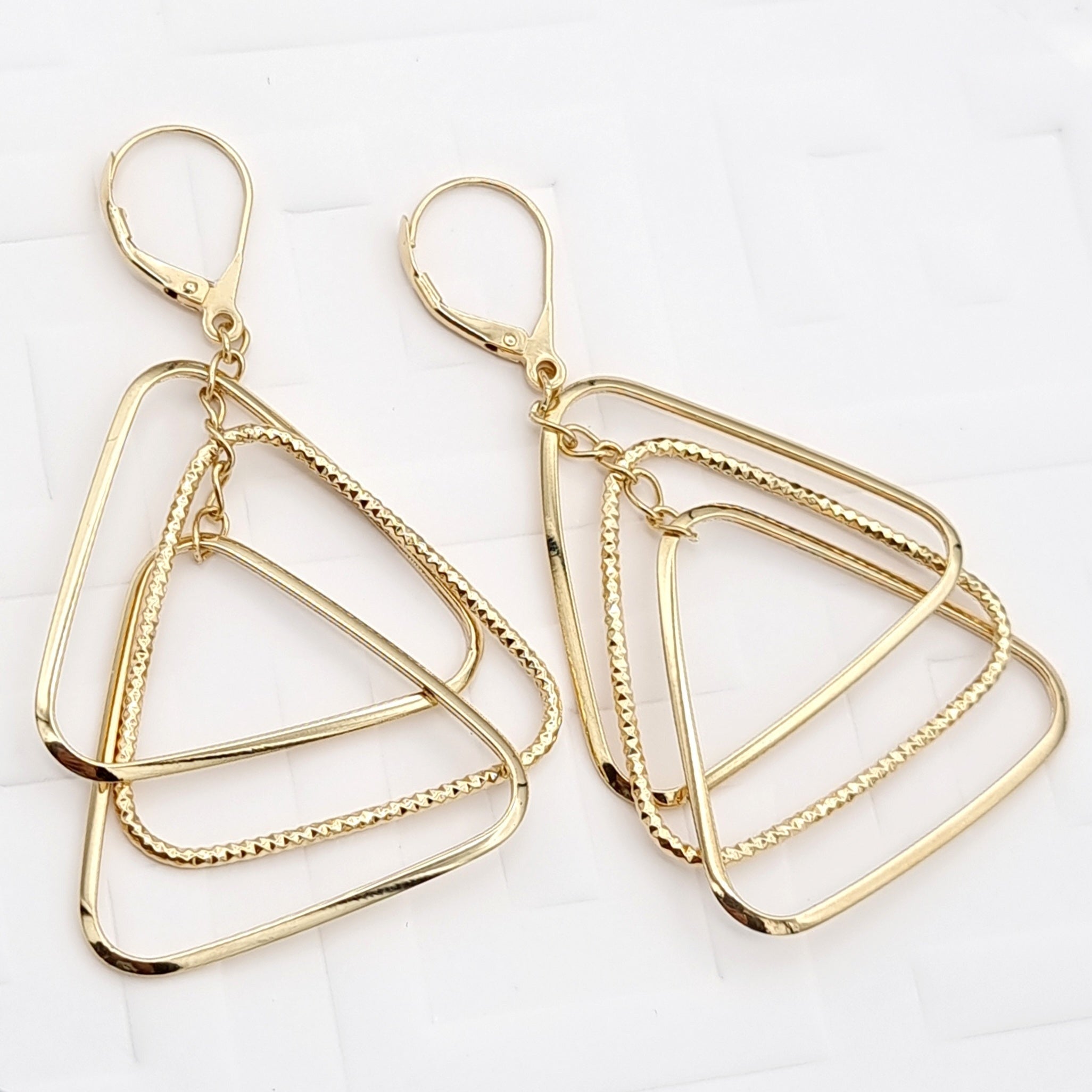 18K Pure Gold Hanging Triangle Earring Set