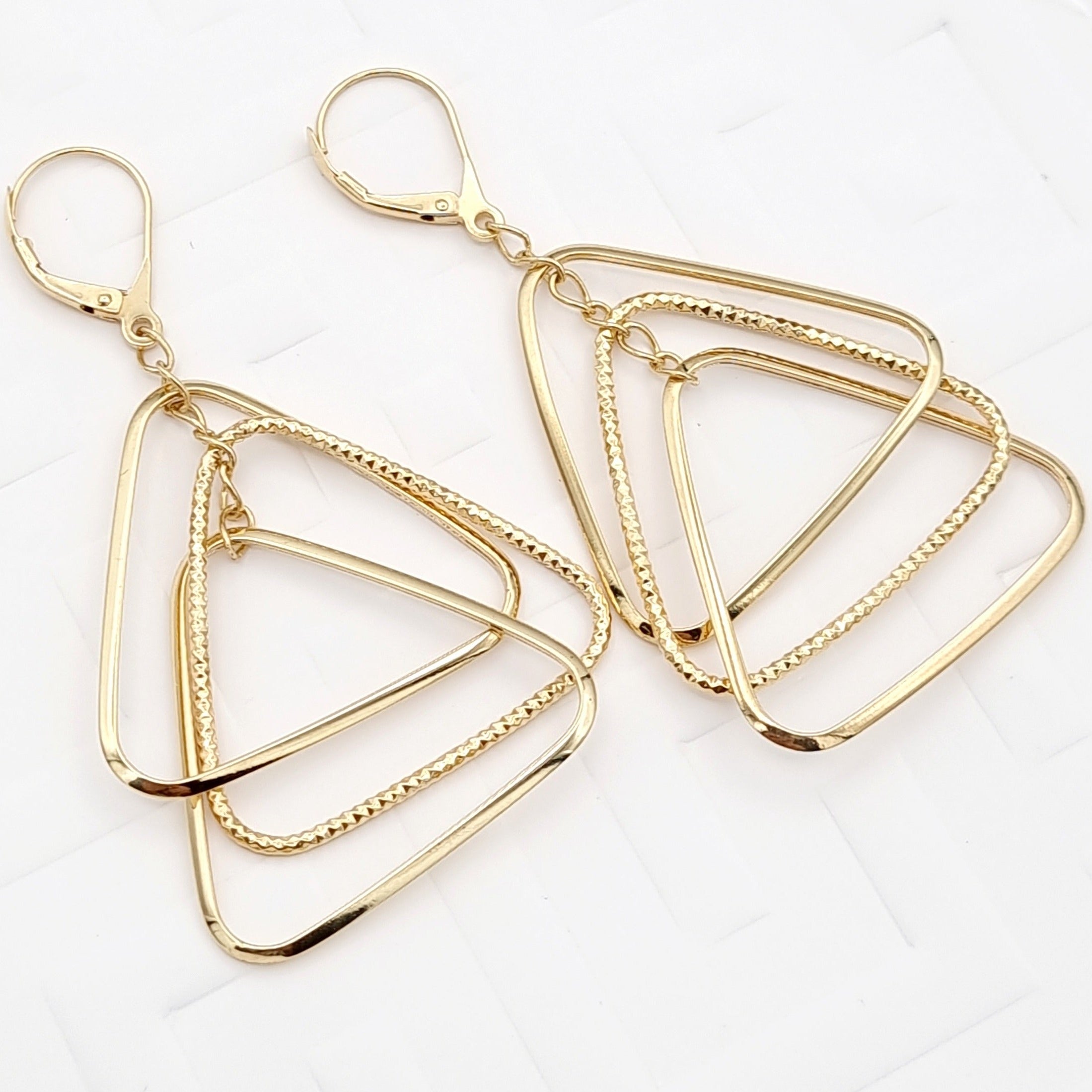 18K Pure Gold Hanging Triangle Earring Set