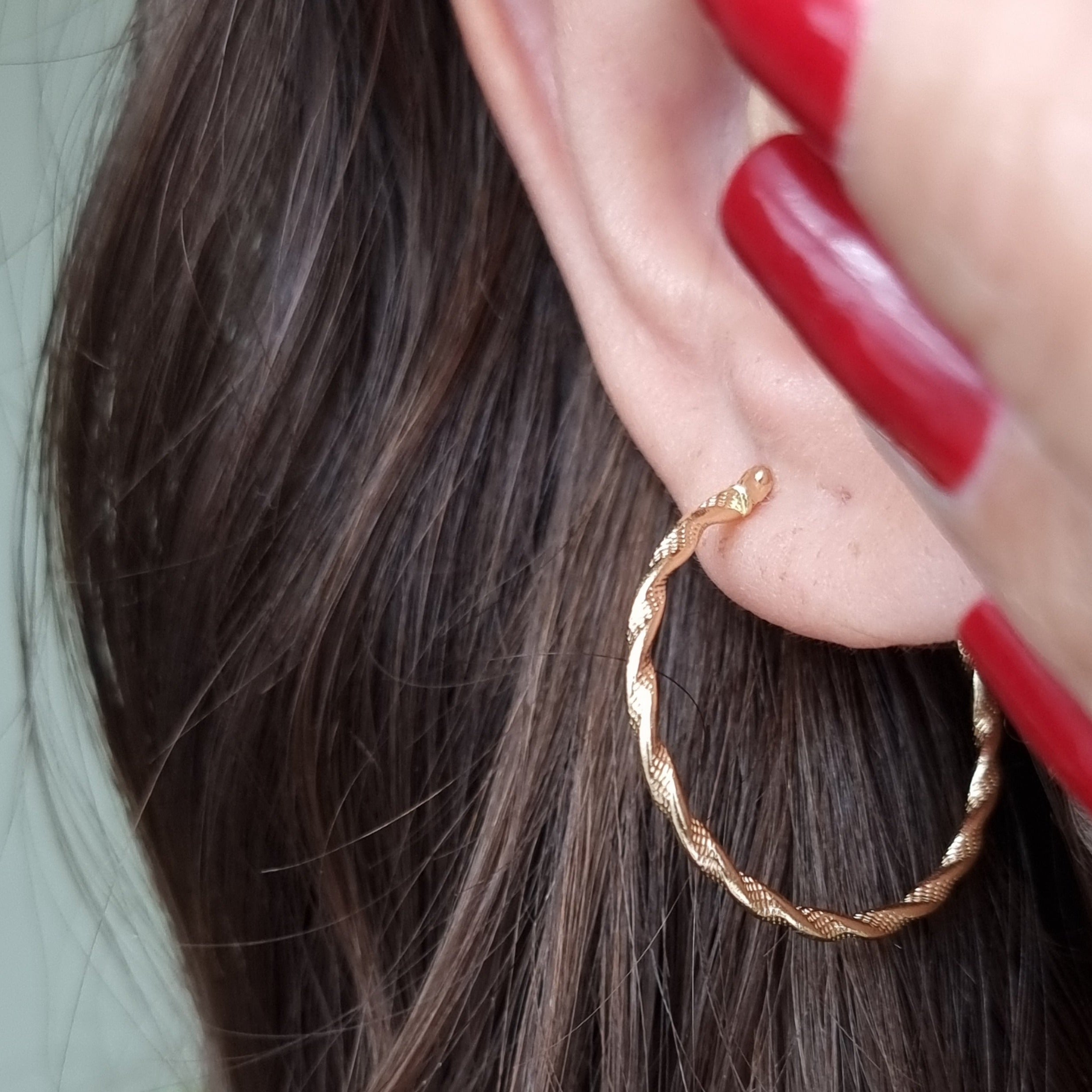 18K Pure Gold Twisted Round Hoop Earring Set