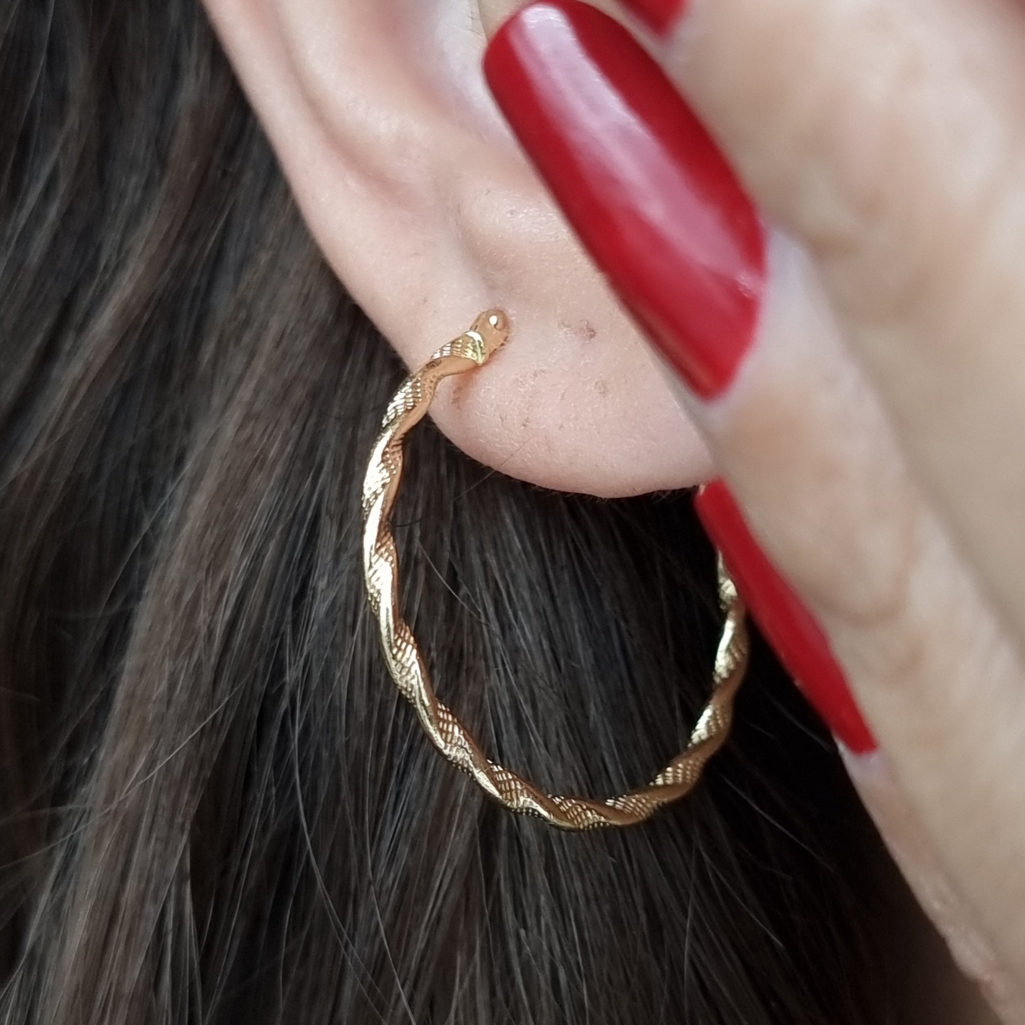 18K Pure Gold Twisted Round Hoop Earring Set