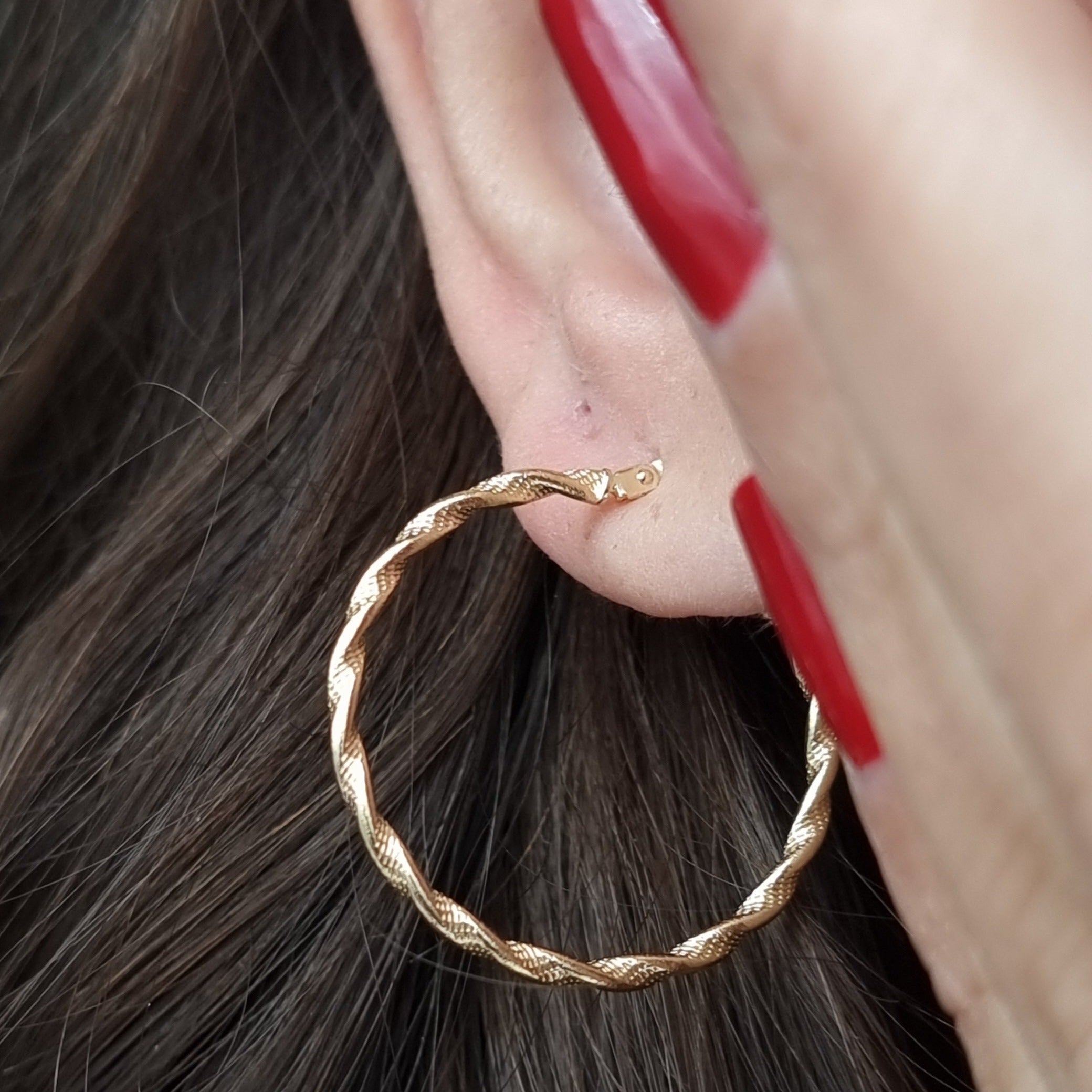 18K Pure Gold Twisted Round Hoop Earring Set