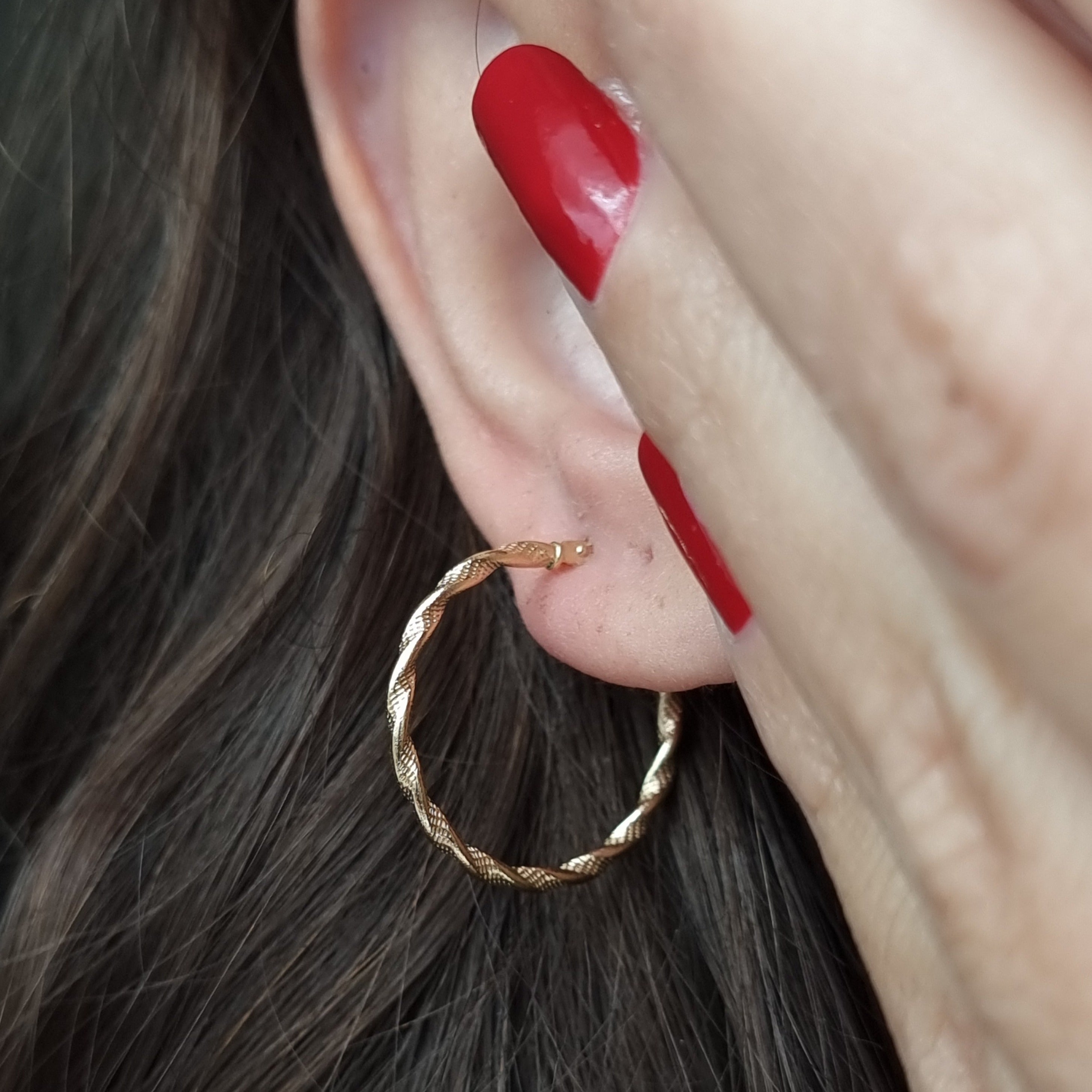 18K Pure Gold Twisted Round Hoop Earring Set