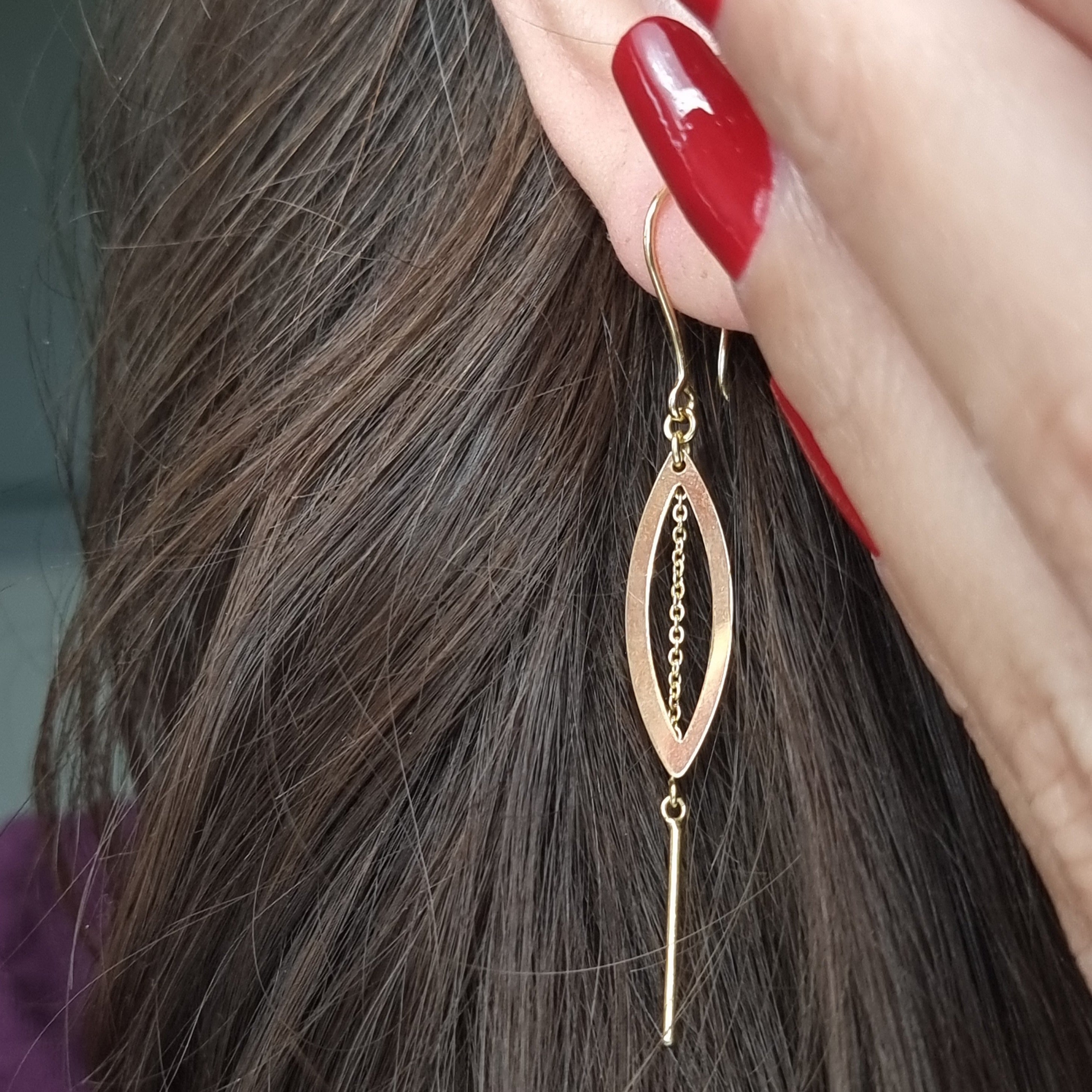 18K Pure Gold Hanging Earring Set