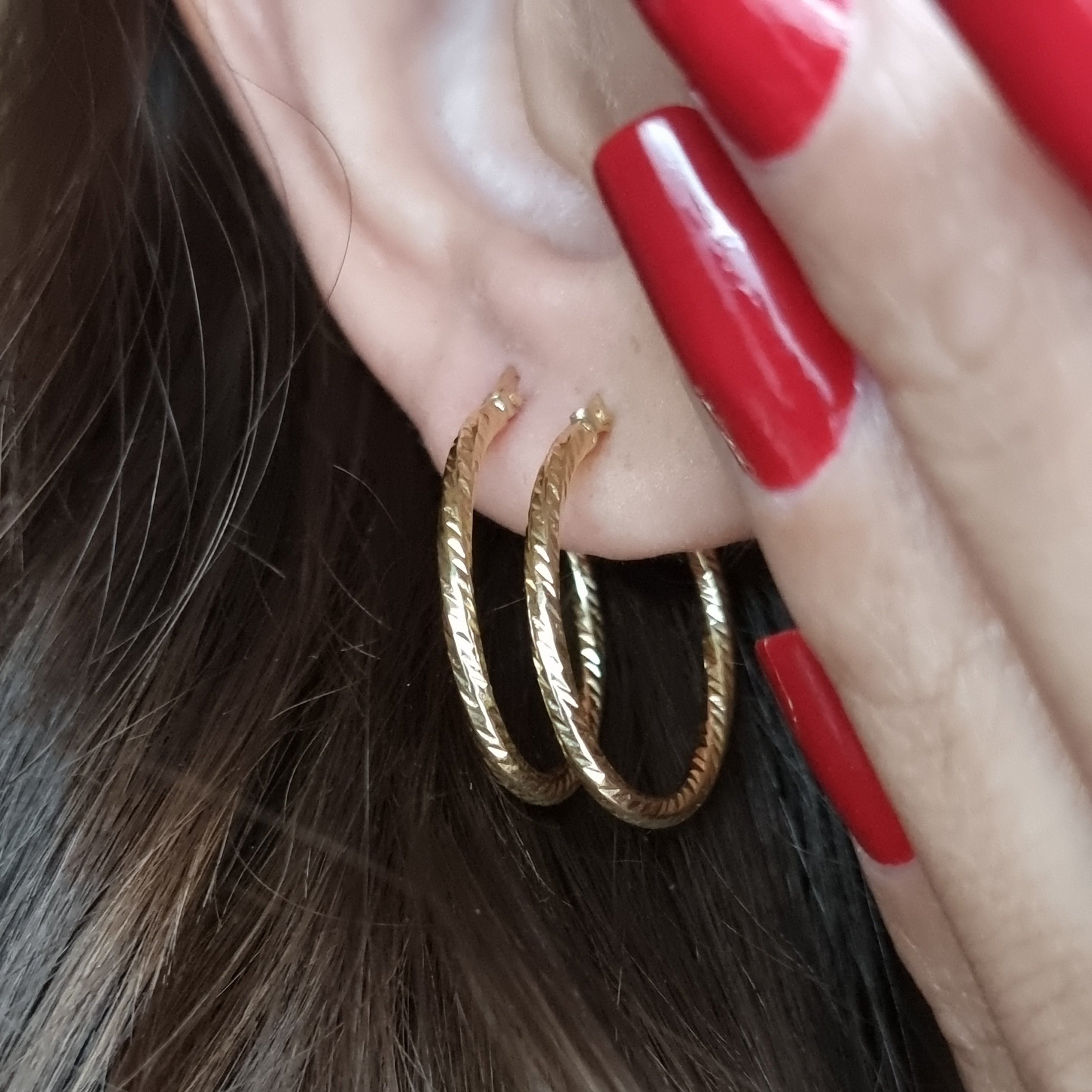 18K Pure Gold Oval Earring Set