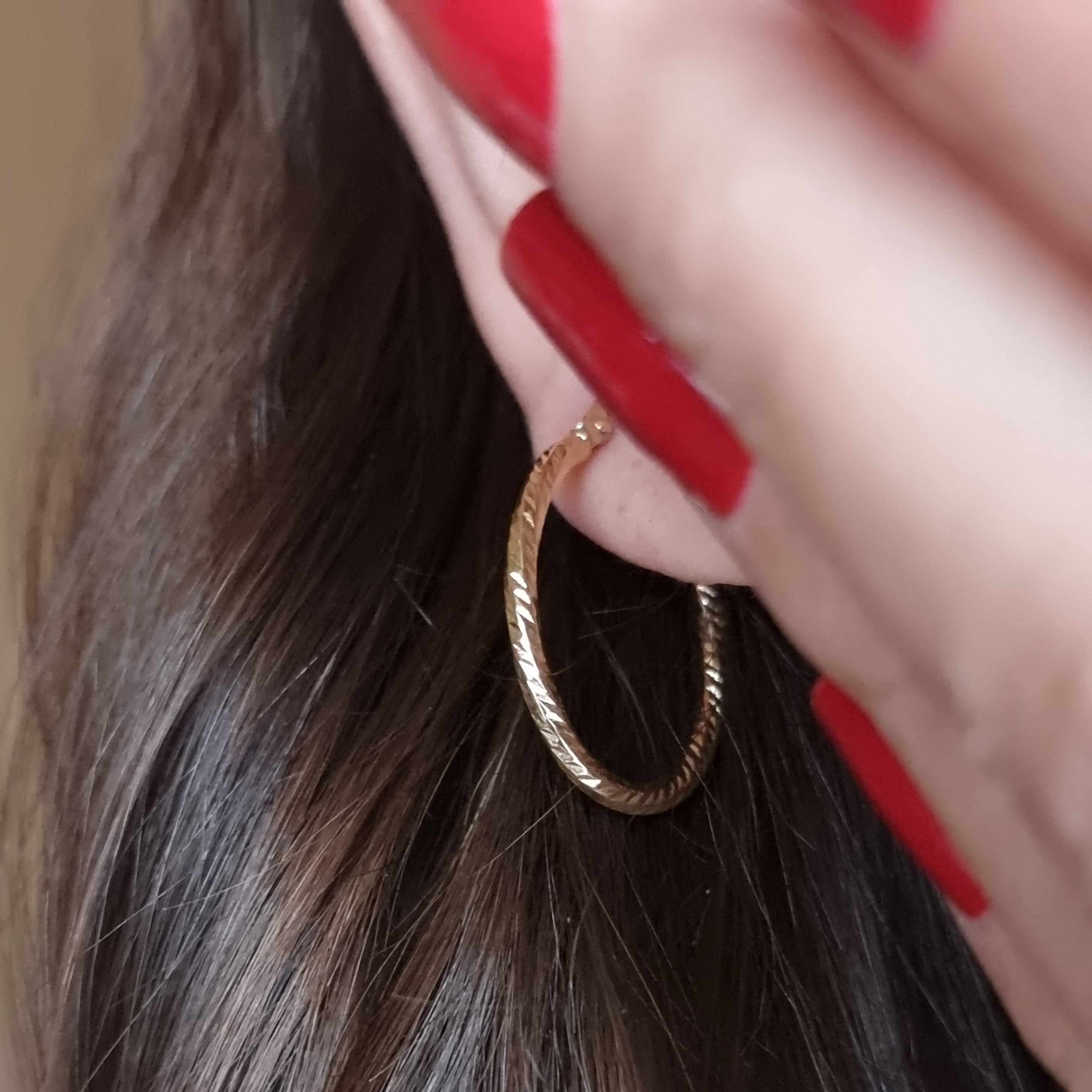 18K Pure Gold Oval Earring Set