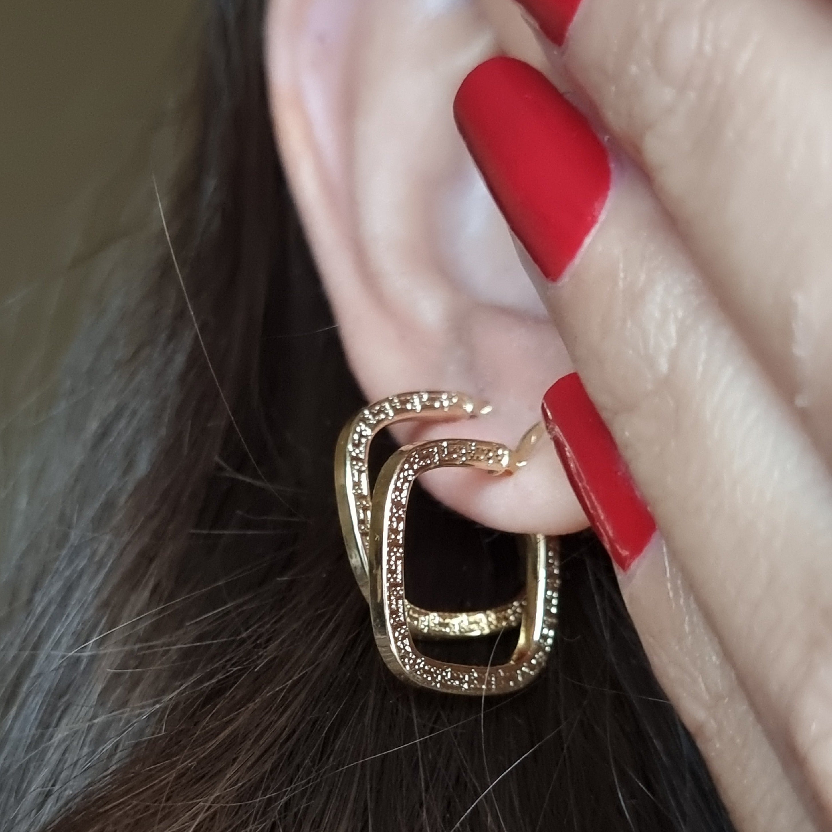 18K Pure Gold Square Earring Set