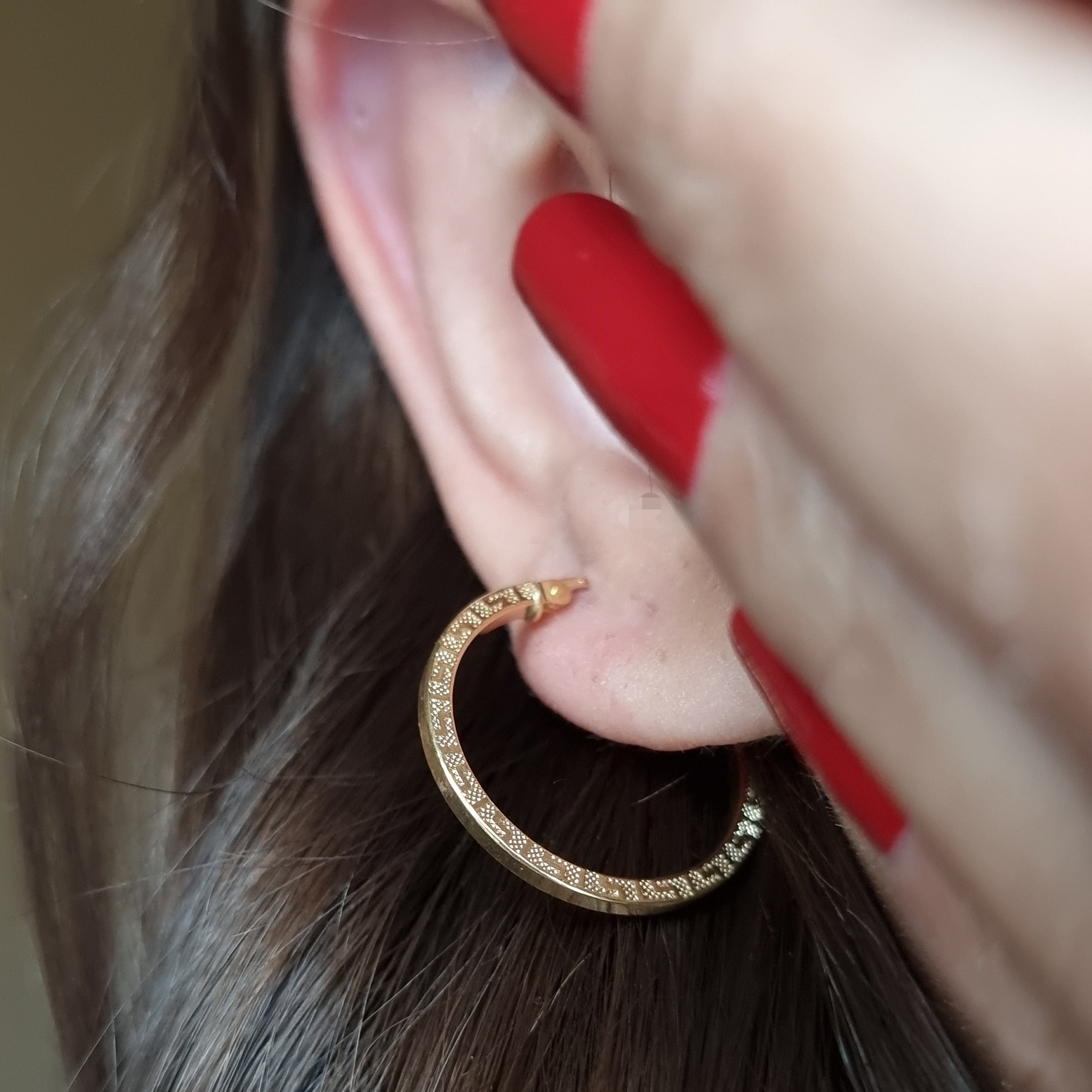 18K Pure Gold Round Hoop Earring Set