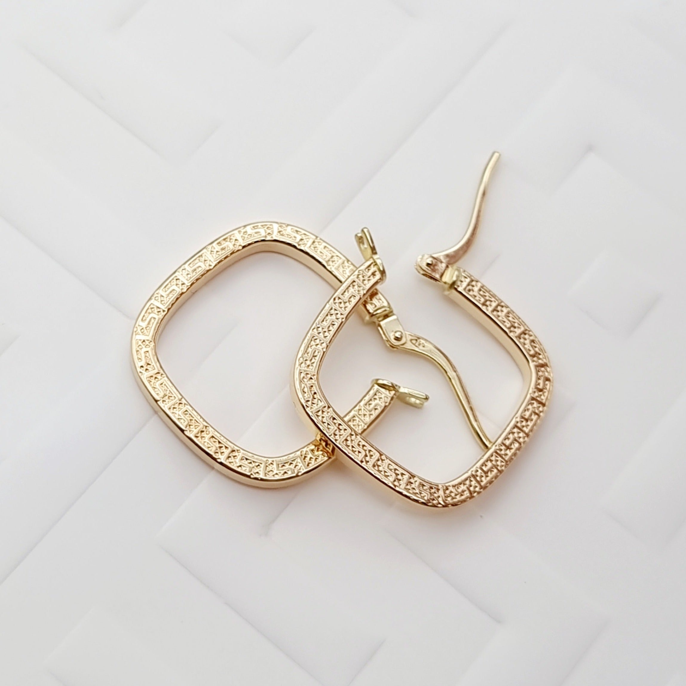 18K Pure Gold Square Earring Set