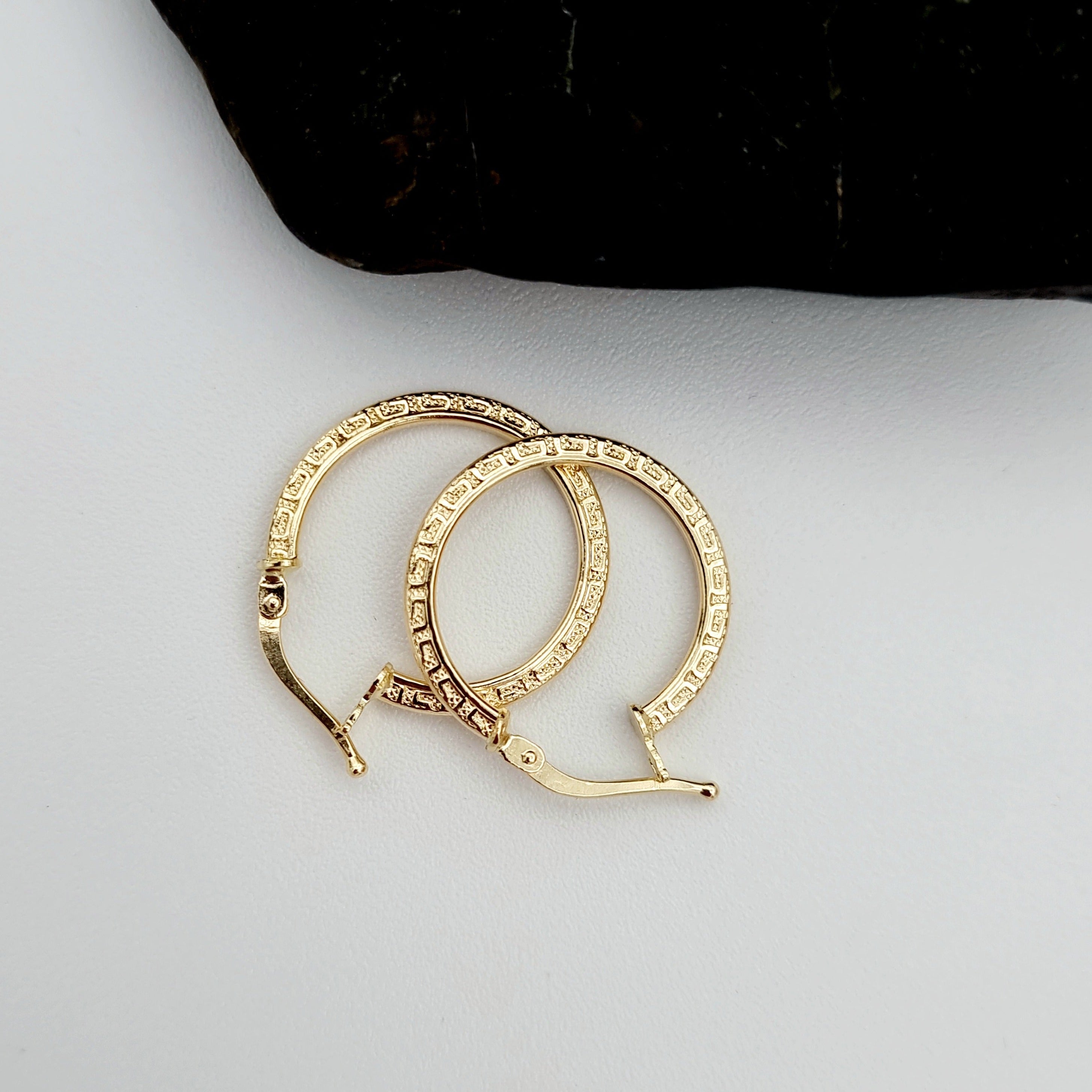 18K Pure Gold Round Hoop Earring Set