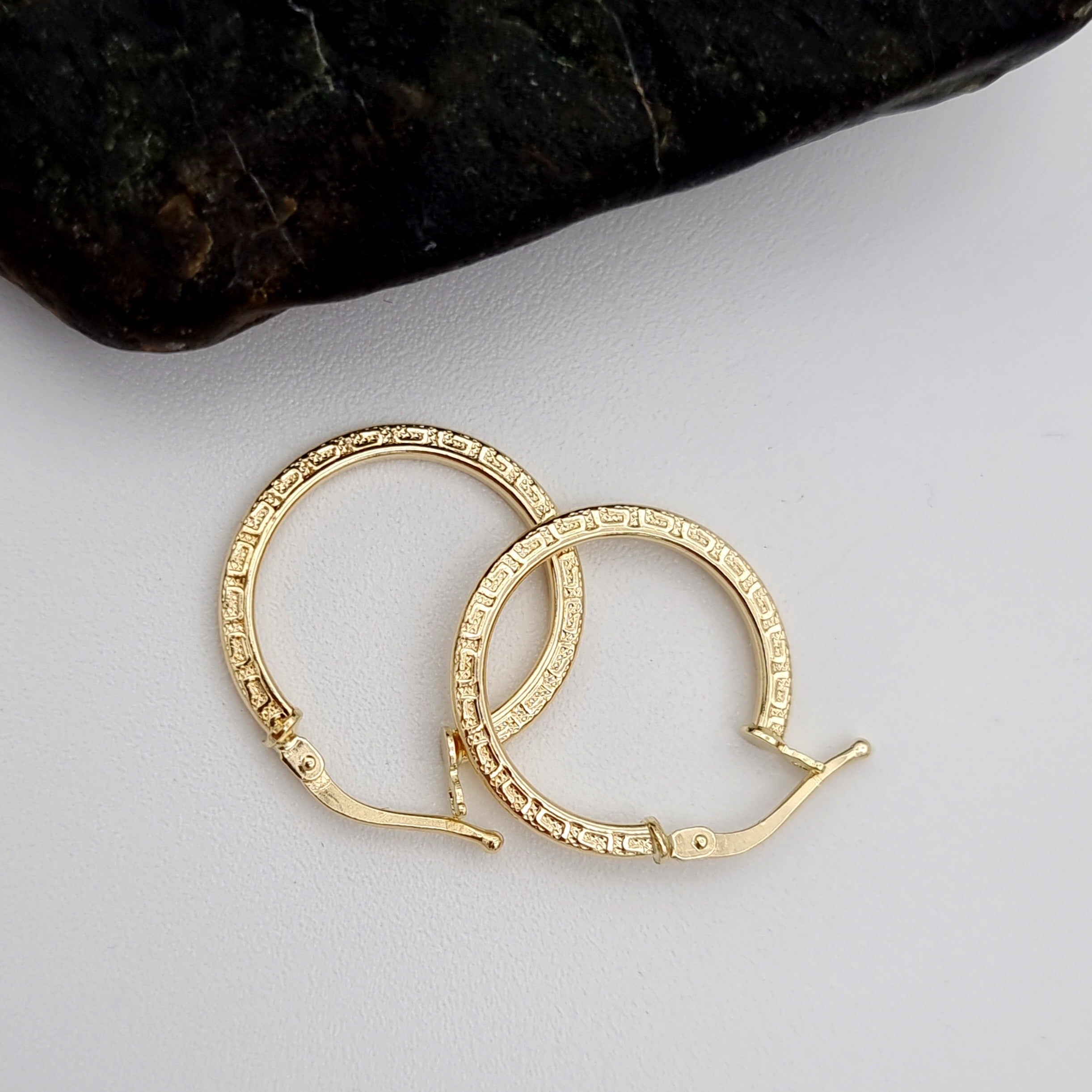 18K Pure Gold Round Hoop Earring Set