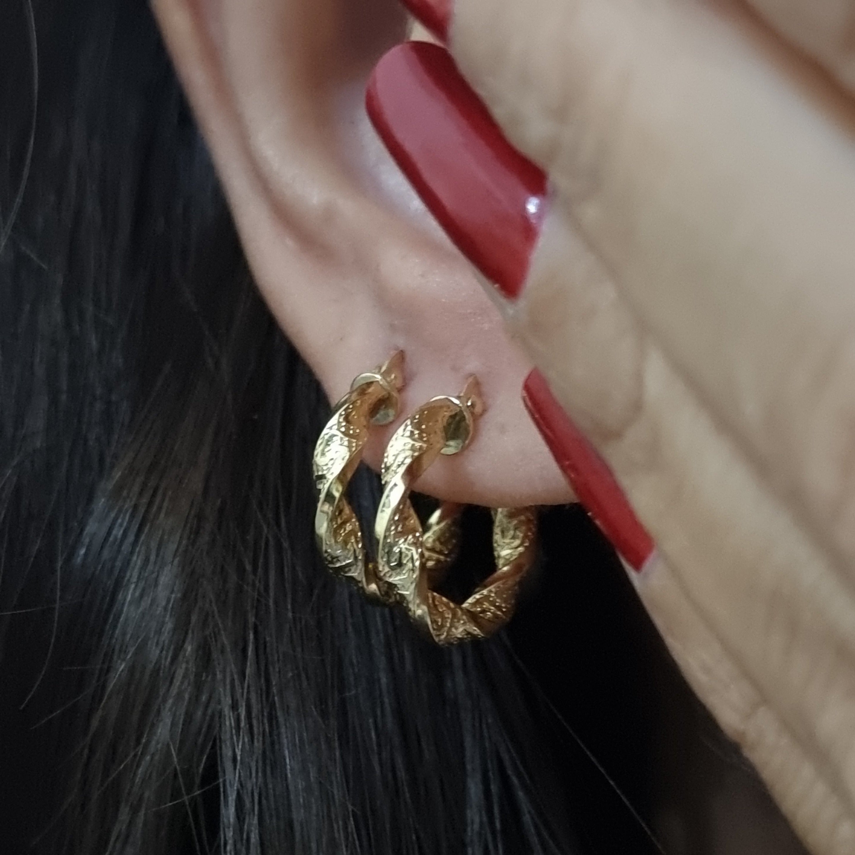 18K Pure Gold Round Twisted Earring Set