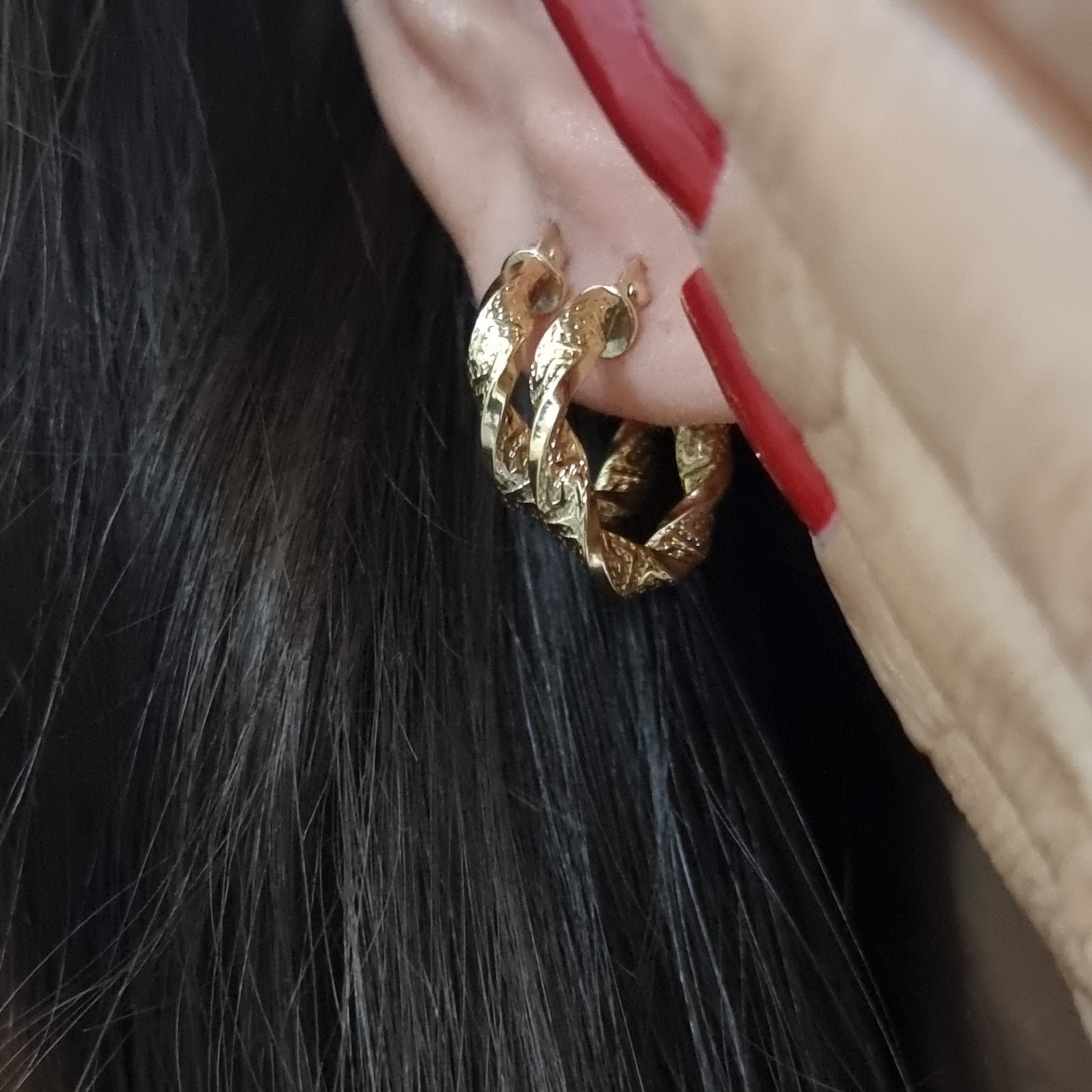 18K Pure Gold Round Twisted Earring Set