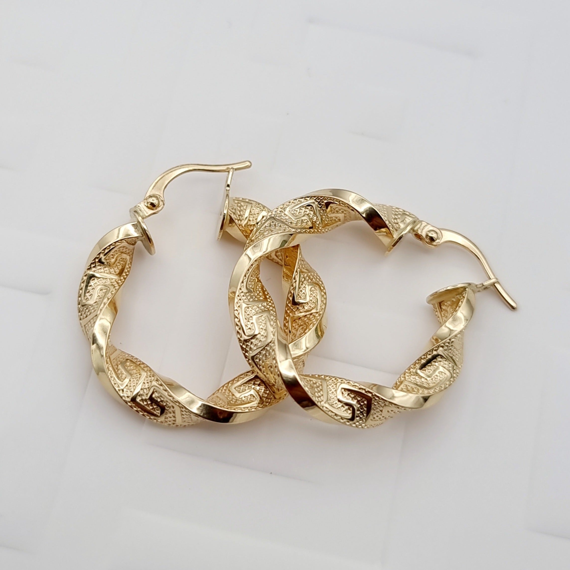 18K Pure Gold Round Twisted Earring Set