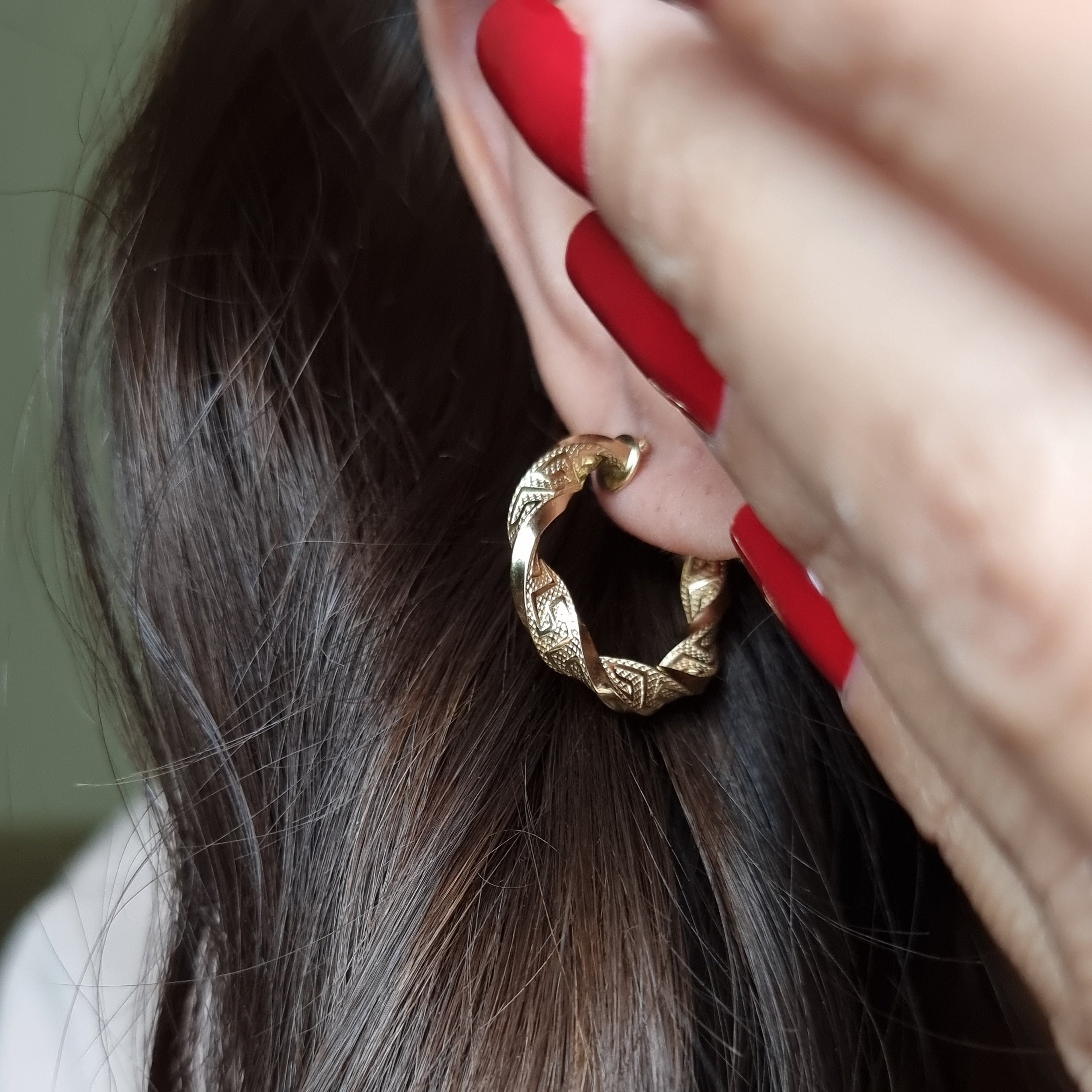 18K Pure Gold Round Twisted Earring Set