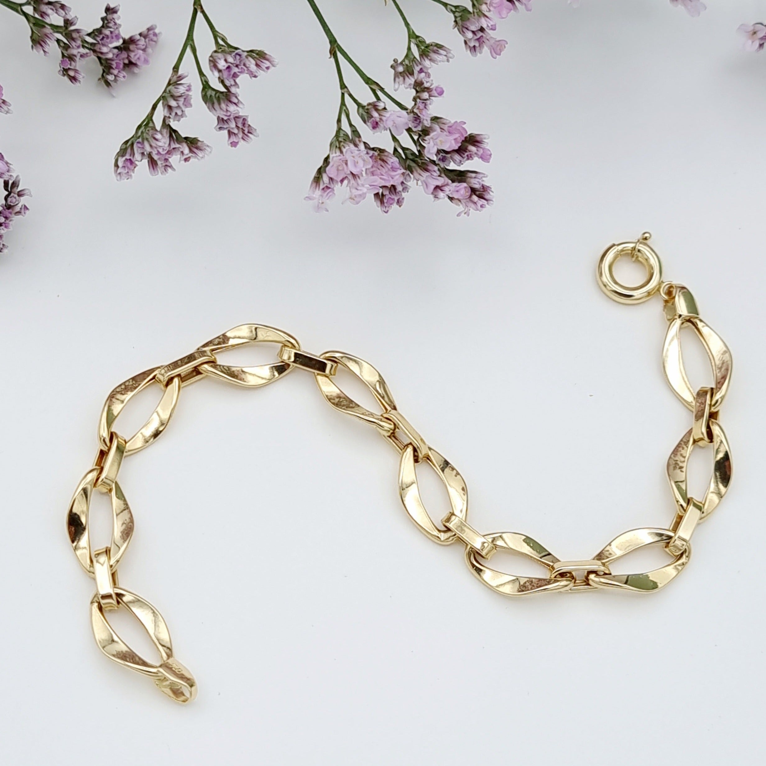 18K Pure Gold Twisted Linked Bracelet