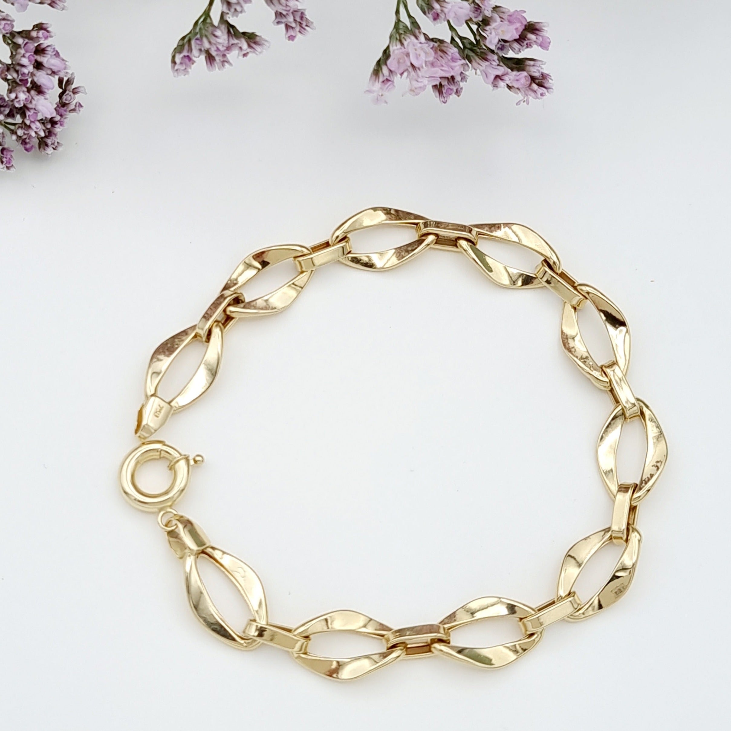 18K Pure Gold Twisted Linked Bracelet