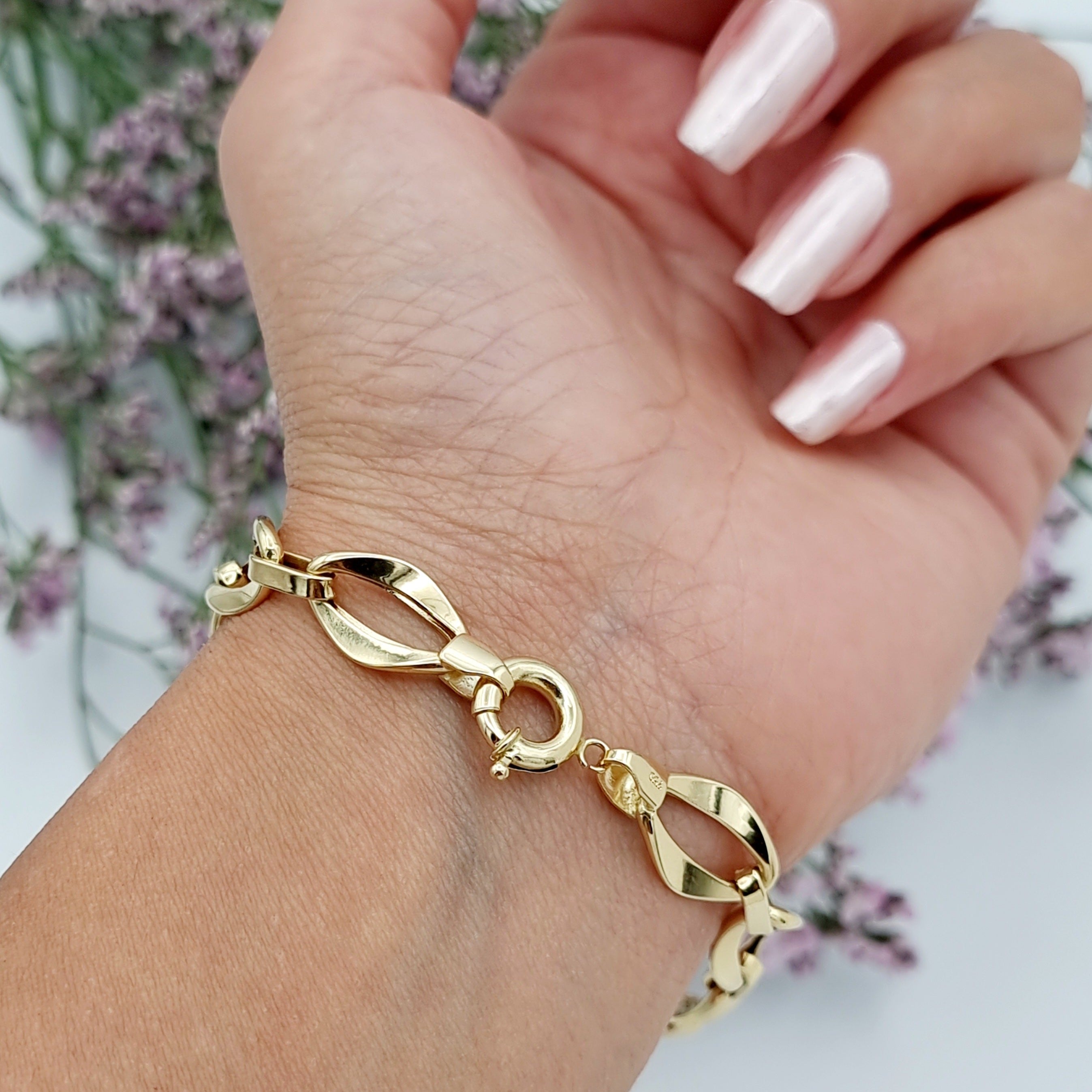 18K Pure Gold Twisted Linked Bracelet