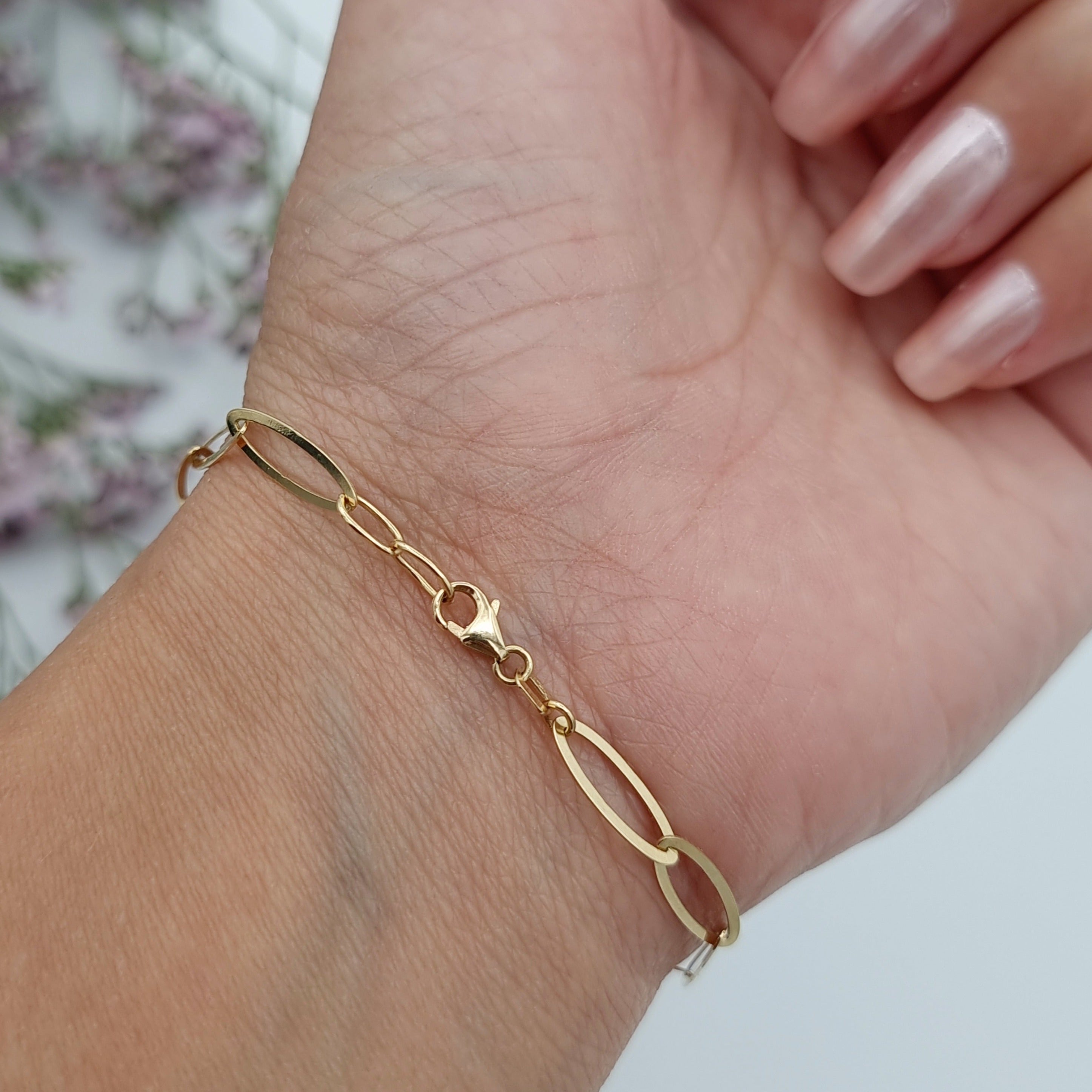 18K Pure Gold Long Oval Linked Bracelet