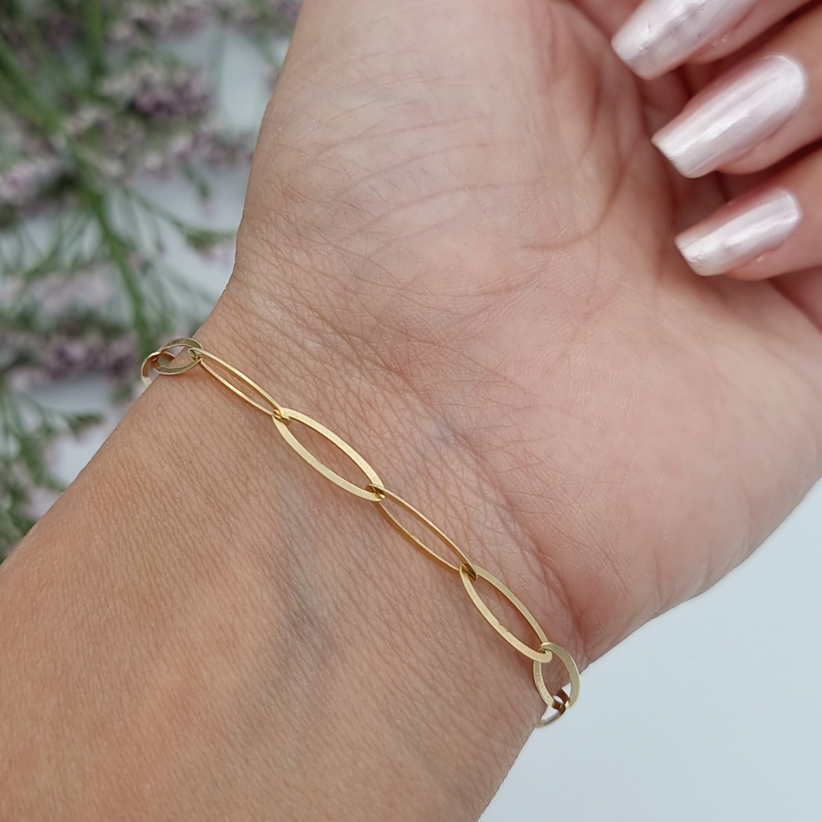 18K Pure Gold Long Oval Linked Bracelet