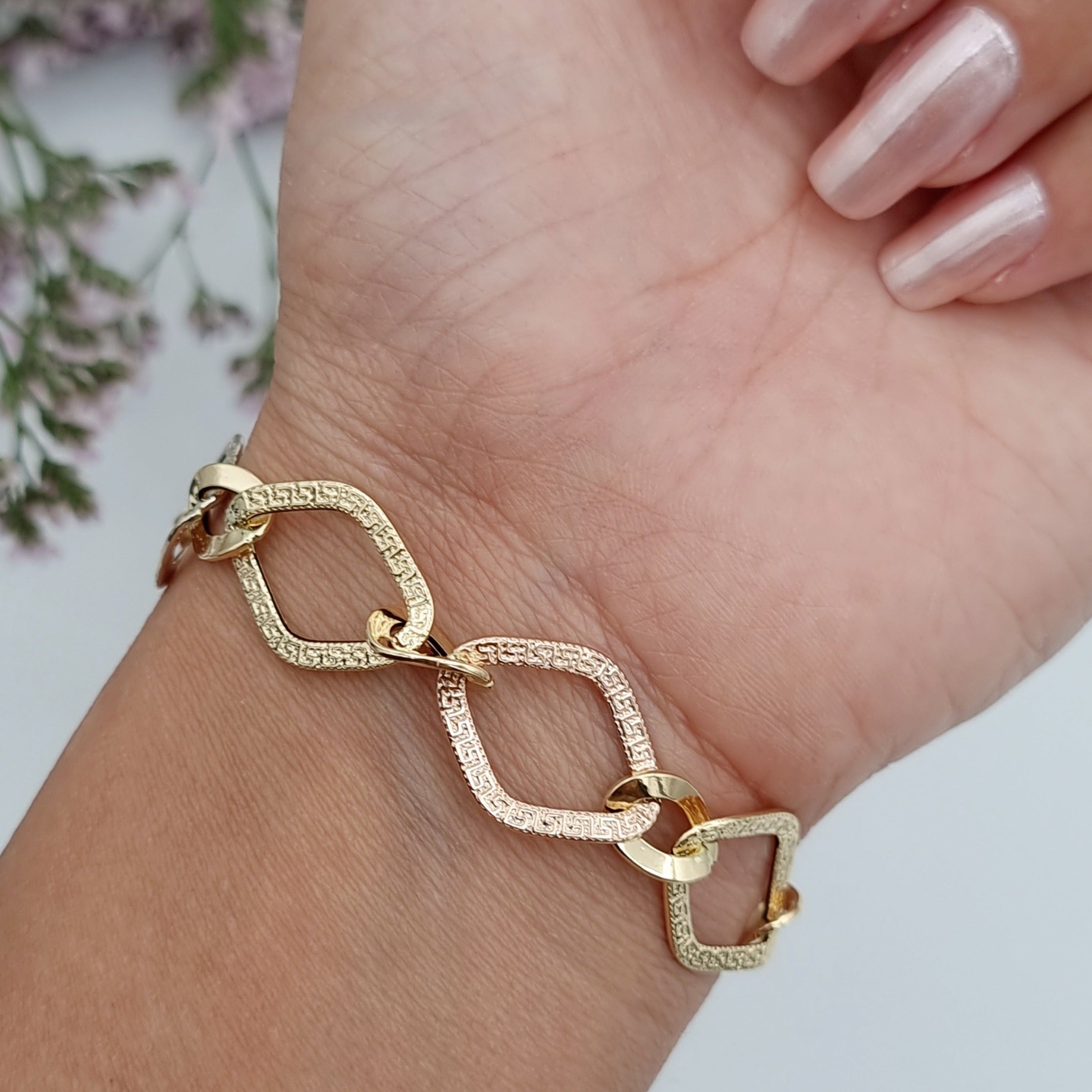 18K Pure Gold Big Oval Linked Bracelet